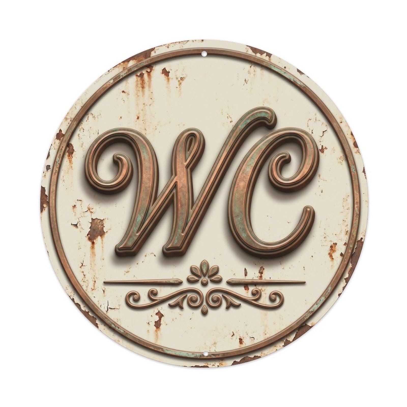 Toilet （WC） Faded Cream Plate Metal Tin Sign Plaque Wall Decor for Cafe, Club Bar, Office, Home Garden Round Metal Poster 8x8Inch