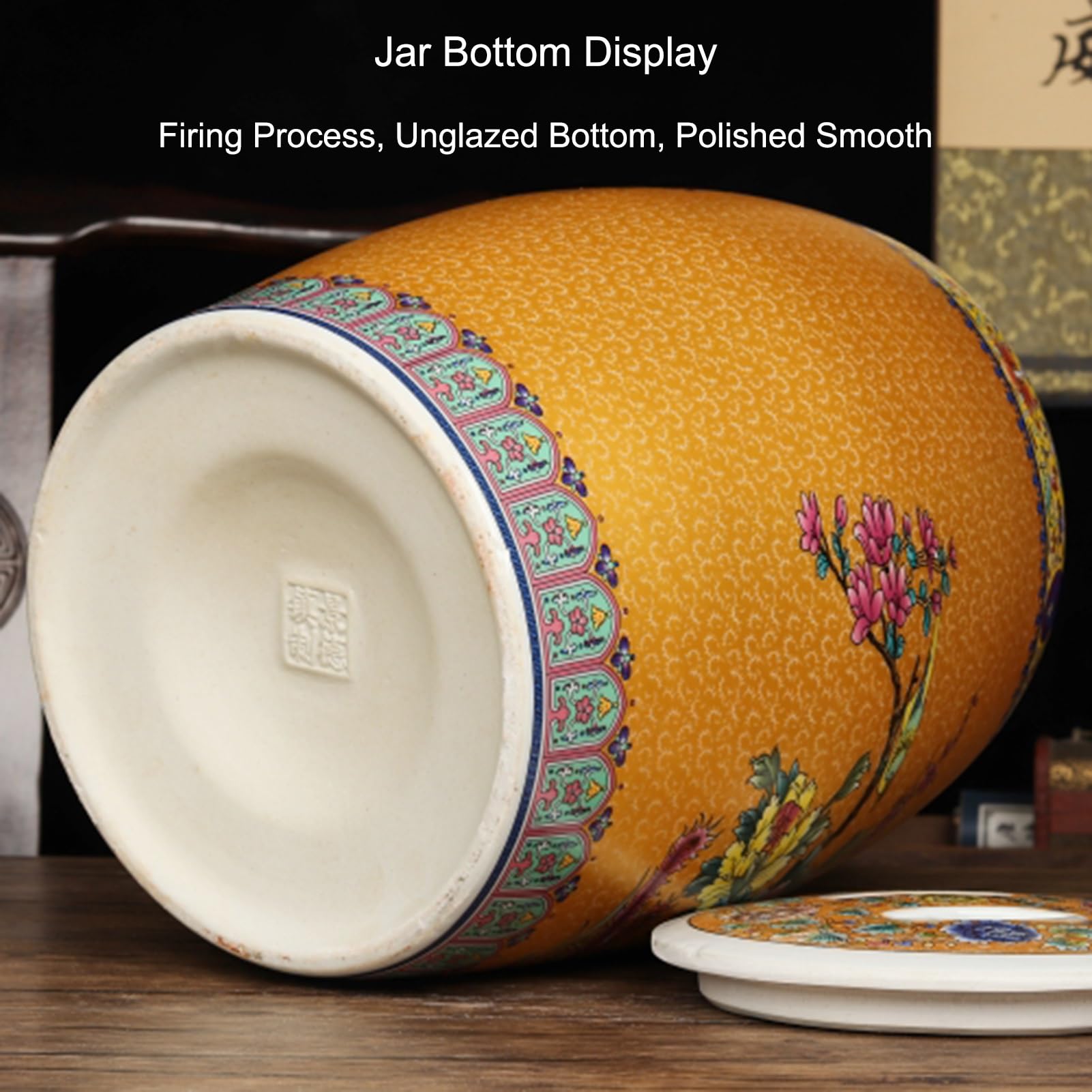 Ceramiczny zbiornik ryżu, Ceramiczny słoik na ryż z zamkniętą pokrywką, wielokolorowy, wiele rozmiarów, na fasolę, kukurydzę, pszenicę, płatki owsiane(Gold,37x30cm/14.6x11.8in)