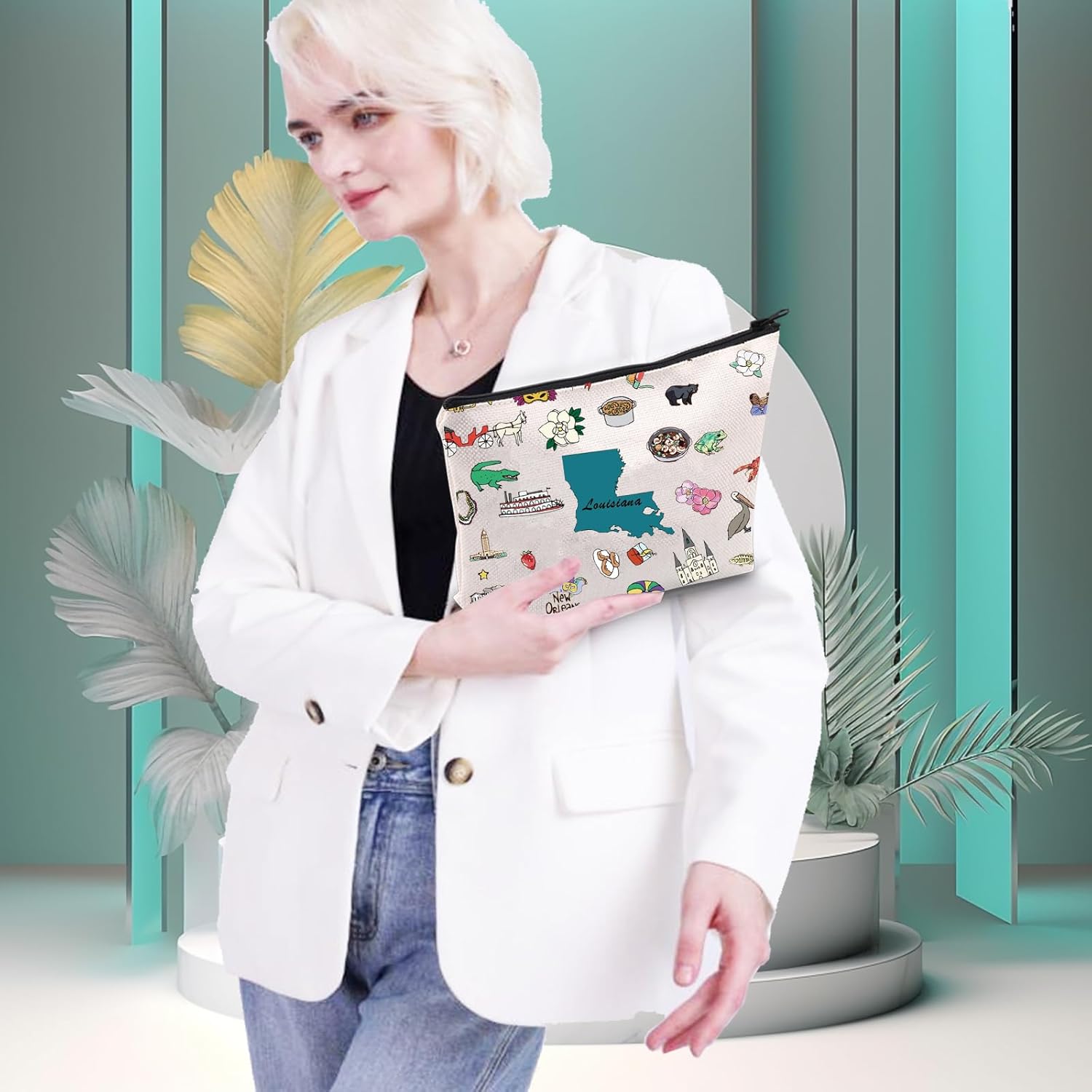 FEELMEM Louisiana Vacation Travel Makeup Bag Louisiana Girl Camper Cosmetic Bag Gift Louisiana Merchandise - Image 3