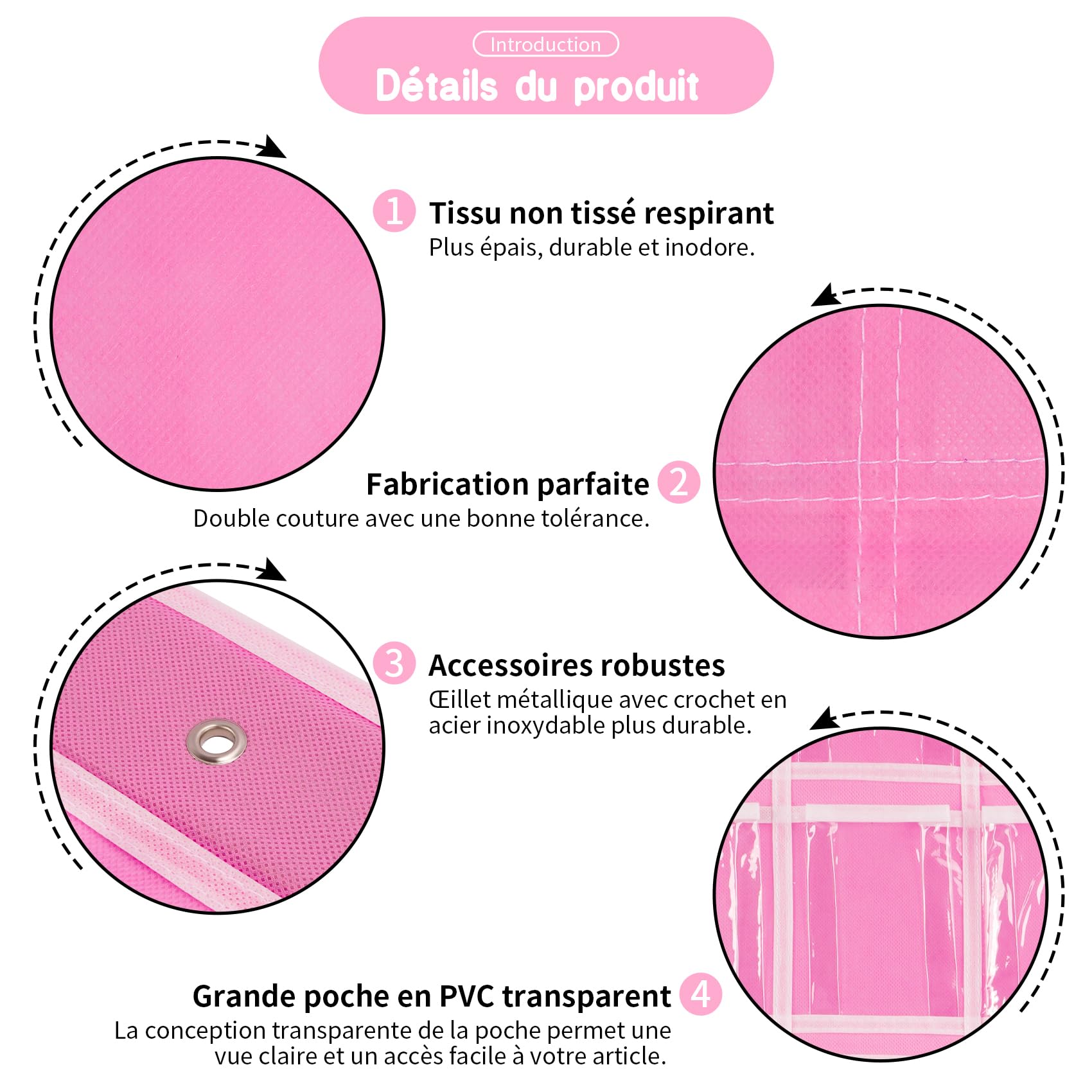 Organiseur de salle de classe à 36 poches, support de calculatrice de téléphone, support mural à suspendre avec crochets et autocollants numérotés (Rose)