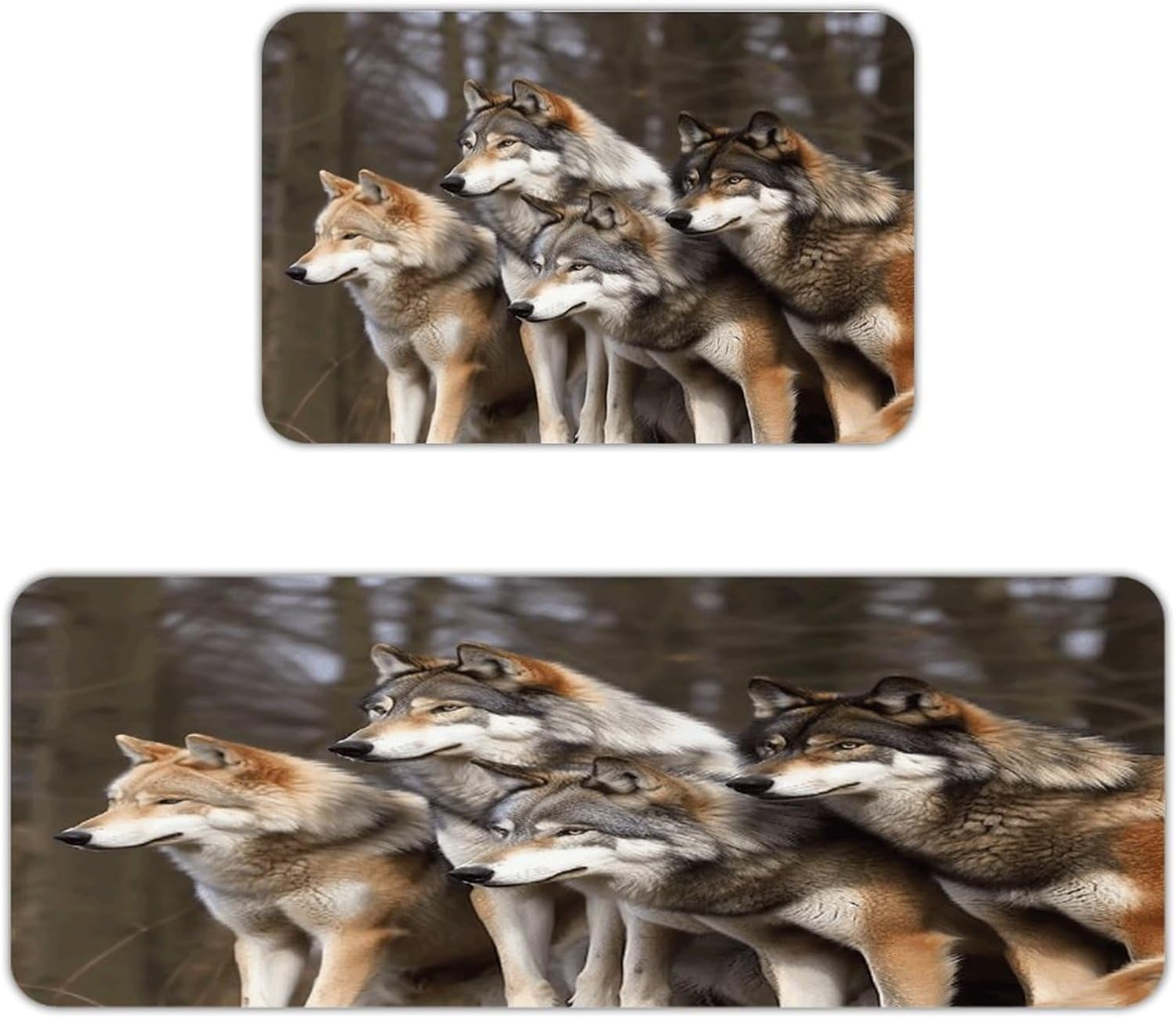 Different Colored Wolves Kitchen Mat Washable Non Slip Rugs Soft Kitchen Mats for Floor Set of 2 PCS Cushioned Absorbent Runner Standing Rugs for Home Sink Laundry Office