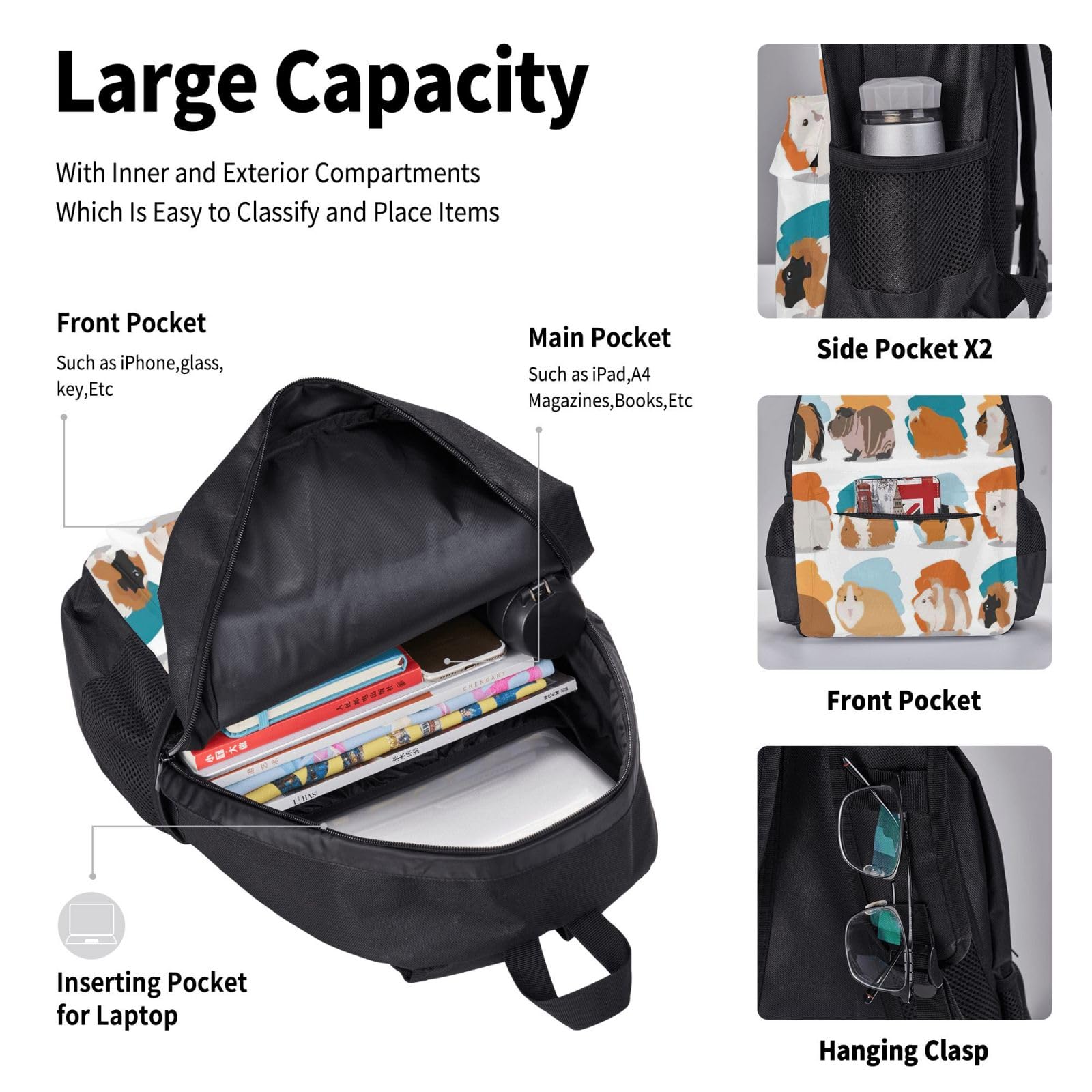 Zaino, borsa portapranzo, astuccio, set da 3 pezzi, per lavoro e