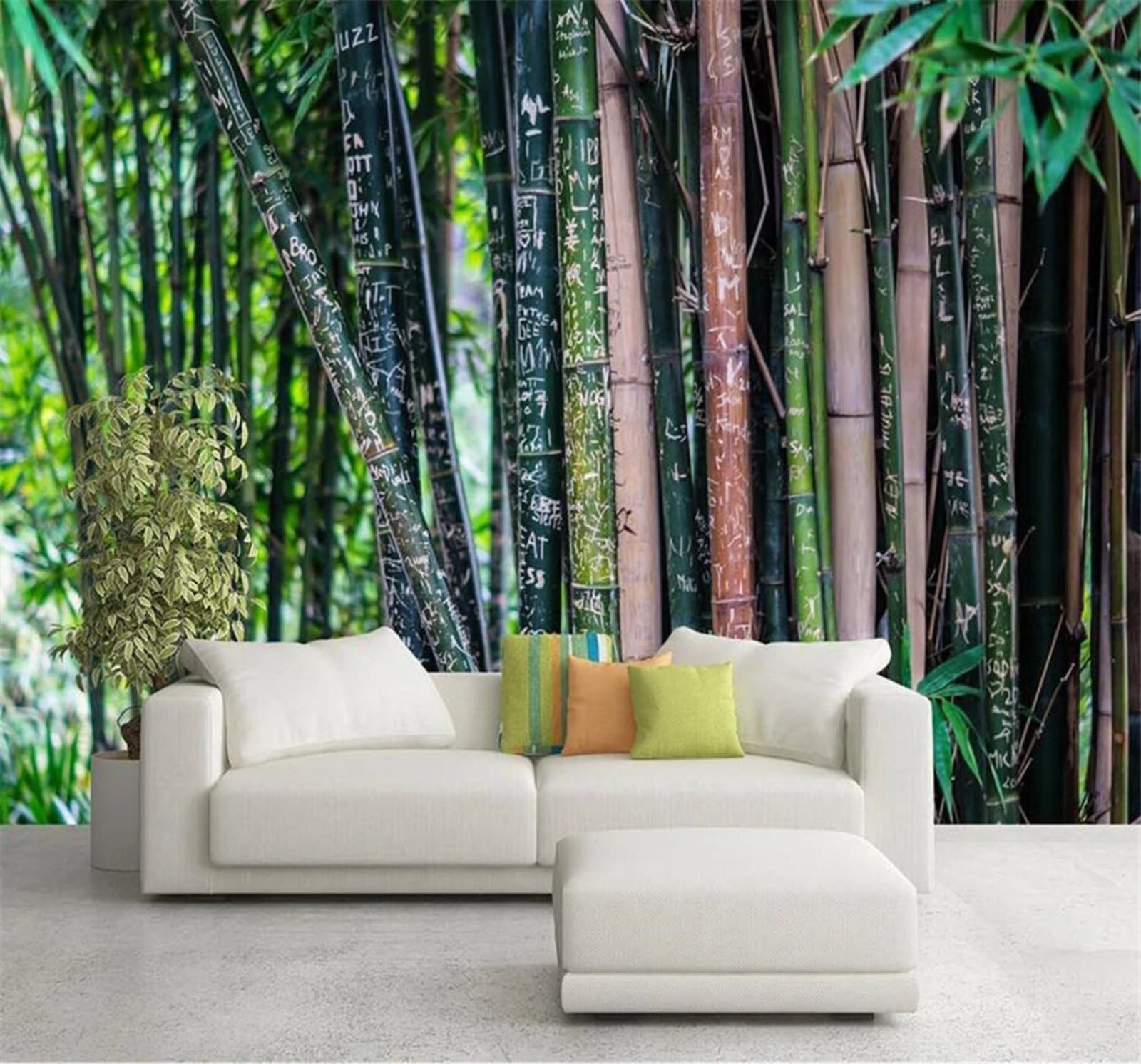 Wallpaper-3D-Xlm 350Cm×256Cm(B×H) Minimalist Fresh Green Bamboo Grove Landscape 3D Wallpaper Easy Install Feature Office Living Room Sofa Bedroom Tv Background Wall Decoration-350Cm×256Cm
