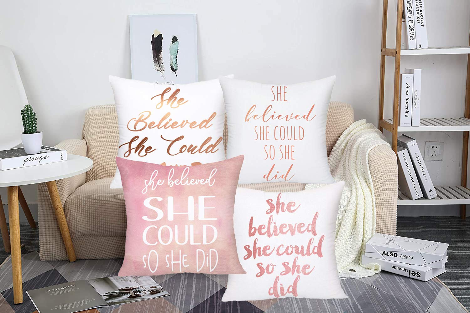 Amazon.co.jp: Xihomeli ピンク クッションカバー She Believed She