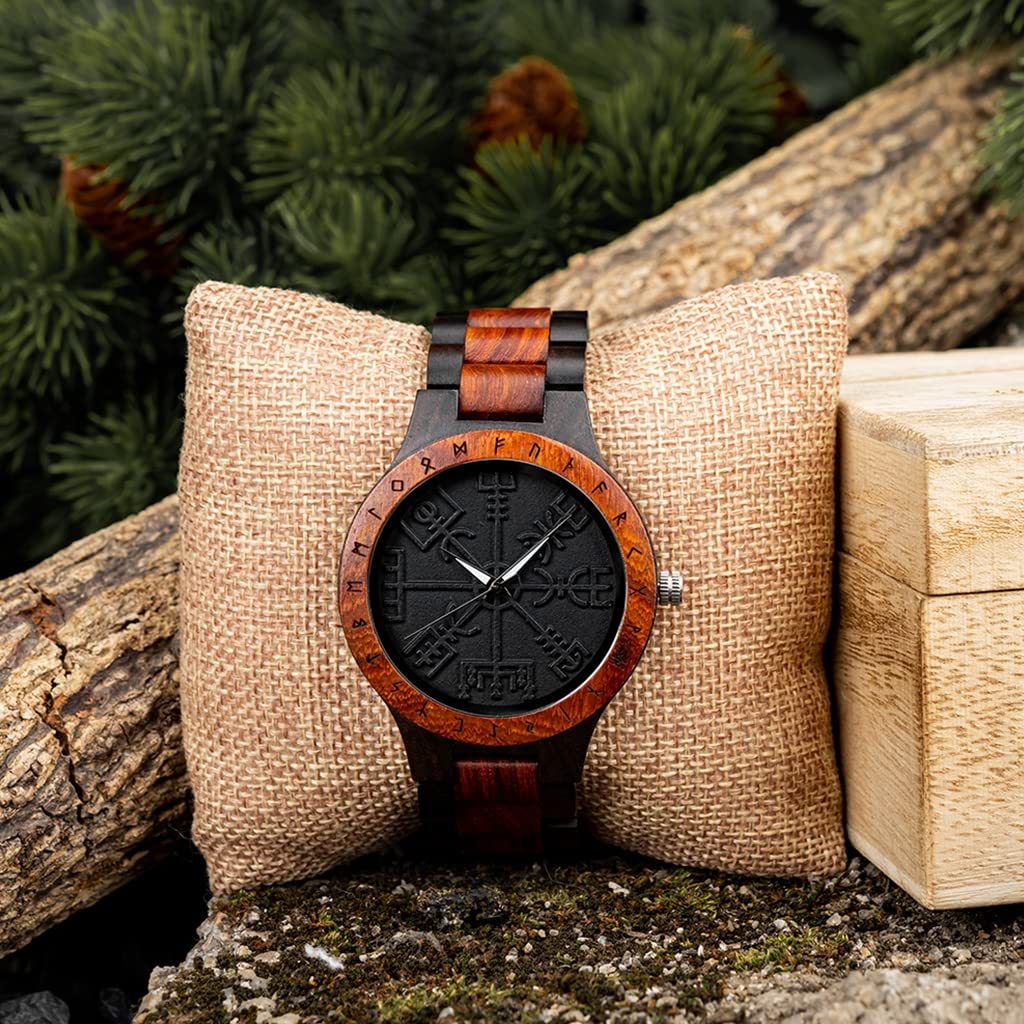 SBRTL Montre Viking En Bois Pour Homme Avec Casque De Crainte