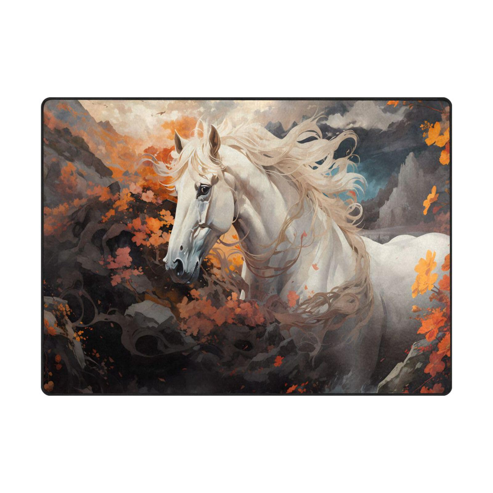 Tapis salon grand format cheval blanc pour sublimer votre chambre