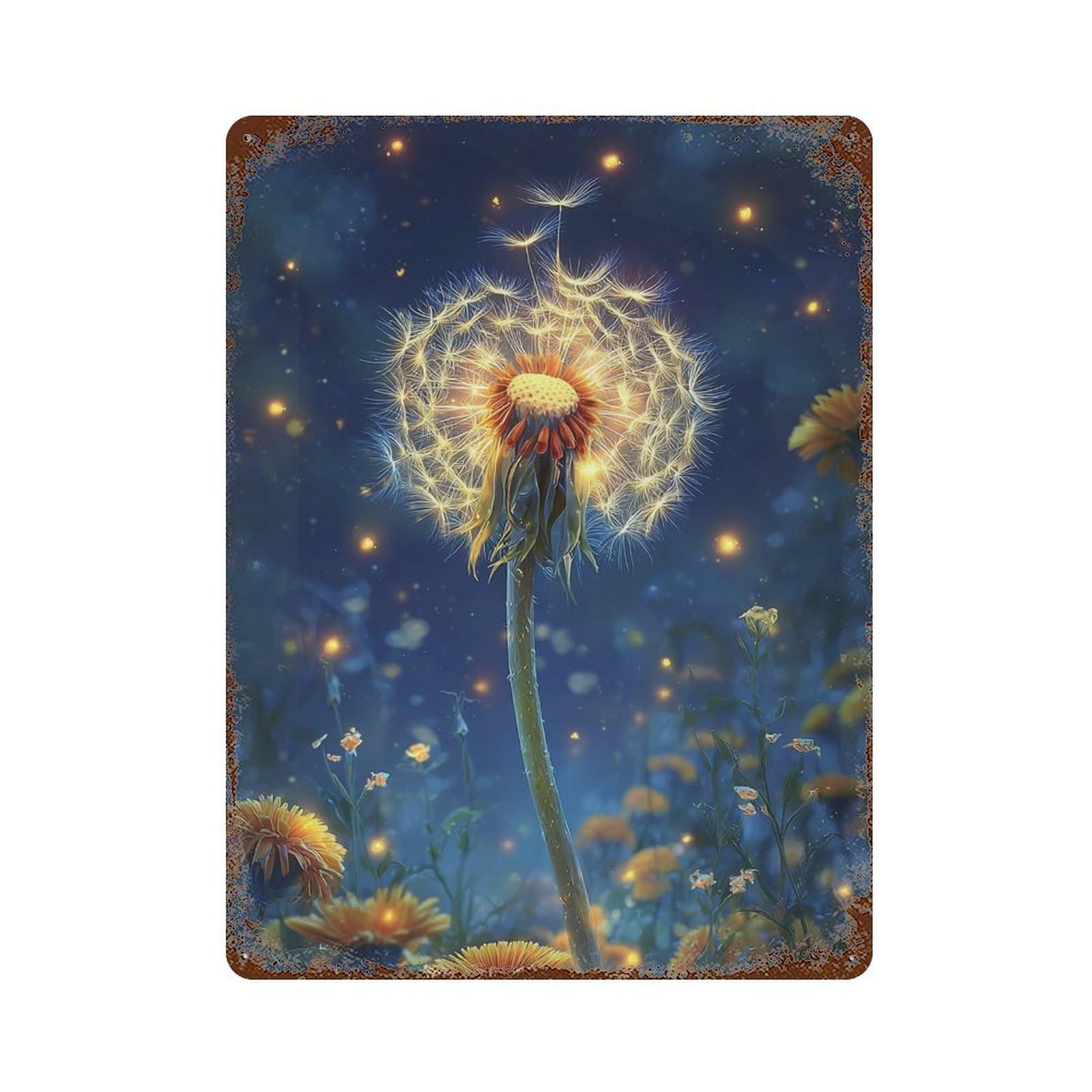 Glowing Dandelion Night Scene-1 15.7"x11.8" Decorative Tin Sign, Farmhouse Wall Decor for Farmhouse, Kitchen And Entryway Decor