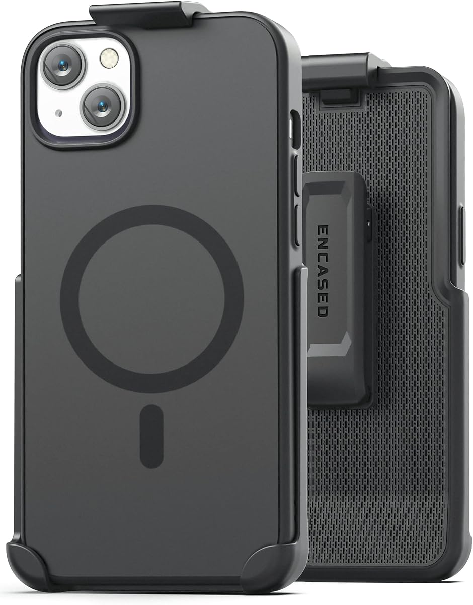 Encased SlimShield for iPhone 14 Belt Clip Case with Phone Holster (Compatible with MagSafe) Matte Black (iPhone 14)