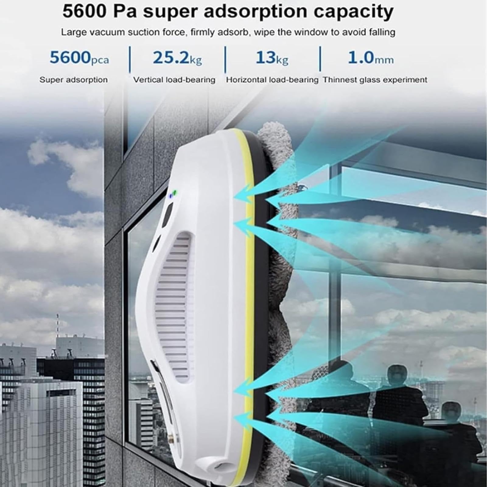 Robot limpiador de ventanas, aspiradora de limpieza automática de vidrio inteligente de 5600 pa con spray de agua automático