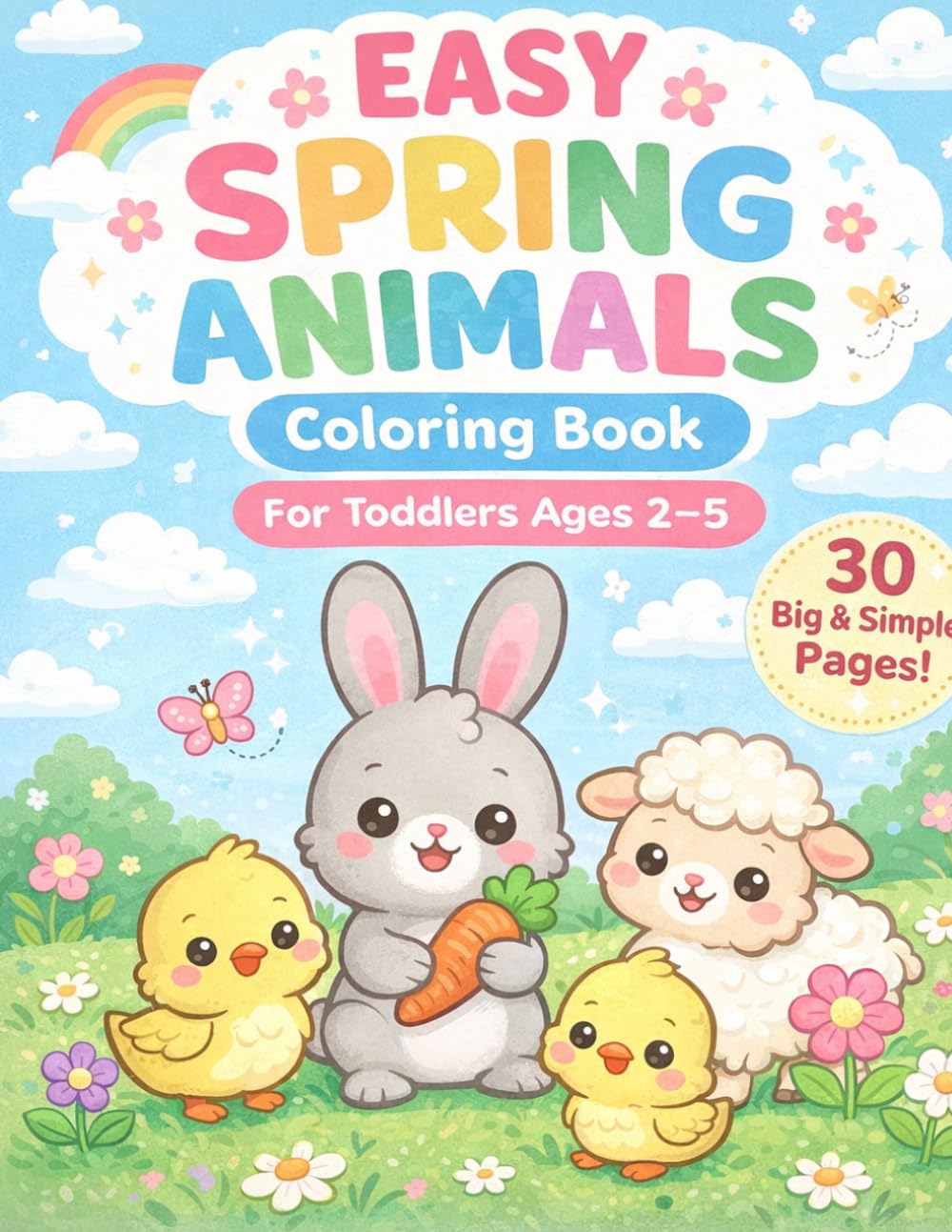 Easy Spring Animals Coloring Book: Simple & Cute Coloring Pages for Toddlers Ages 2–5