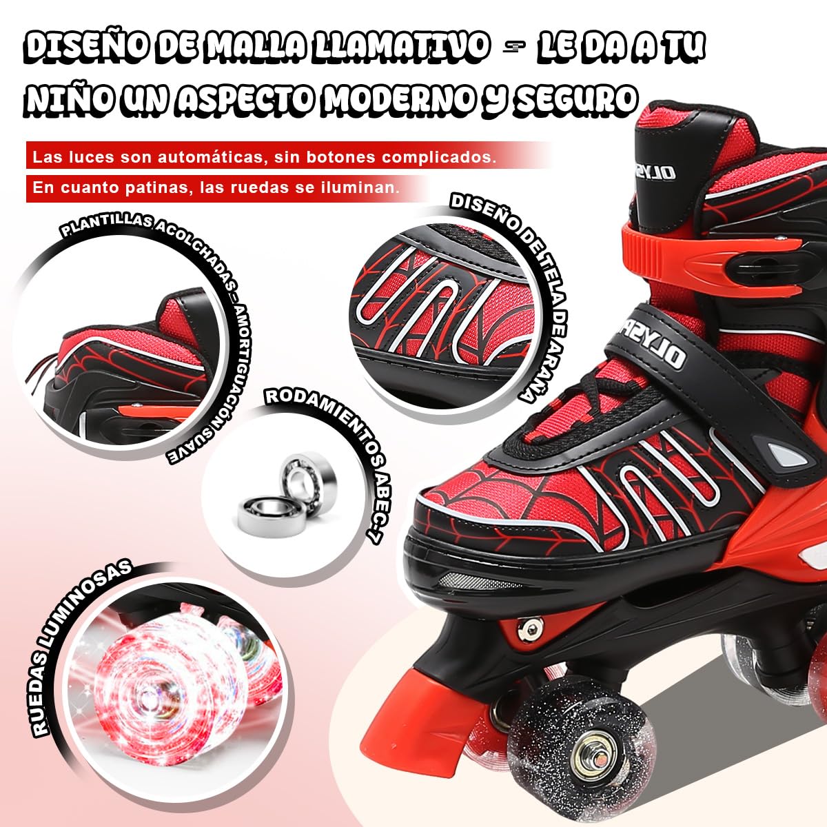 Patines 4 Ruedas Niña,Patines Niña,Patins Regulables en 4 Tamaños con 8 Ruedas Intermitentes para Niños,Niñas y Principiantes