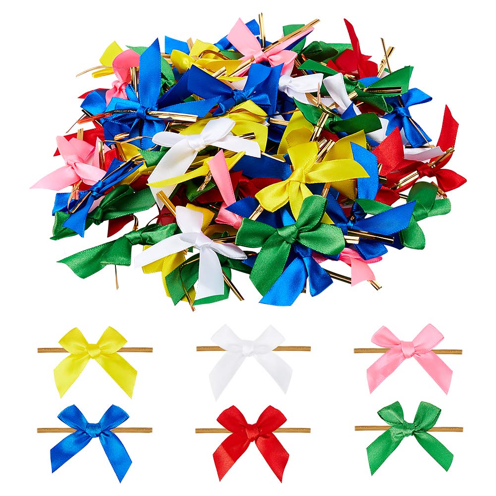PH PandaHall 180pcs 2.2 Inch Twist Tie Bow 6 Colors Small Ribbon Bows Packaging Ribbon Bows Gift Wrap Bows for Christmas Gift Wrap Decoration Wedding