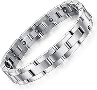 Feraco Men's Titanium Steel Magnetic Therapy Bracelet - Hypoallergenic, Waterproof Silver Cuff with Adjustable Sizing Tool & Gift Box