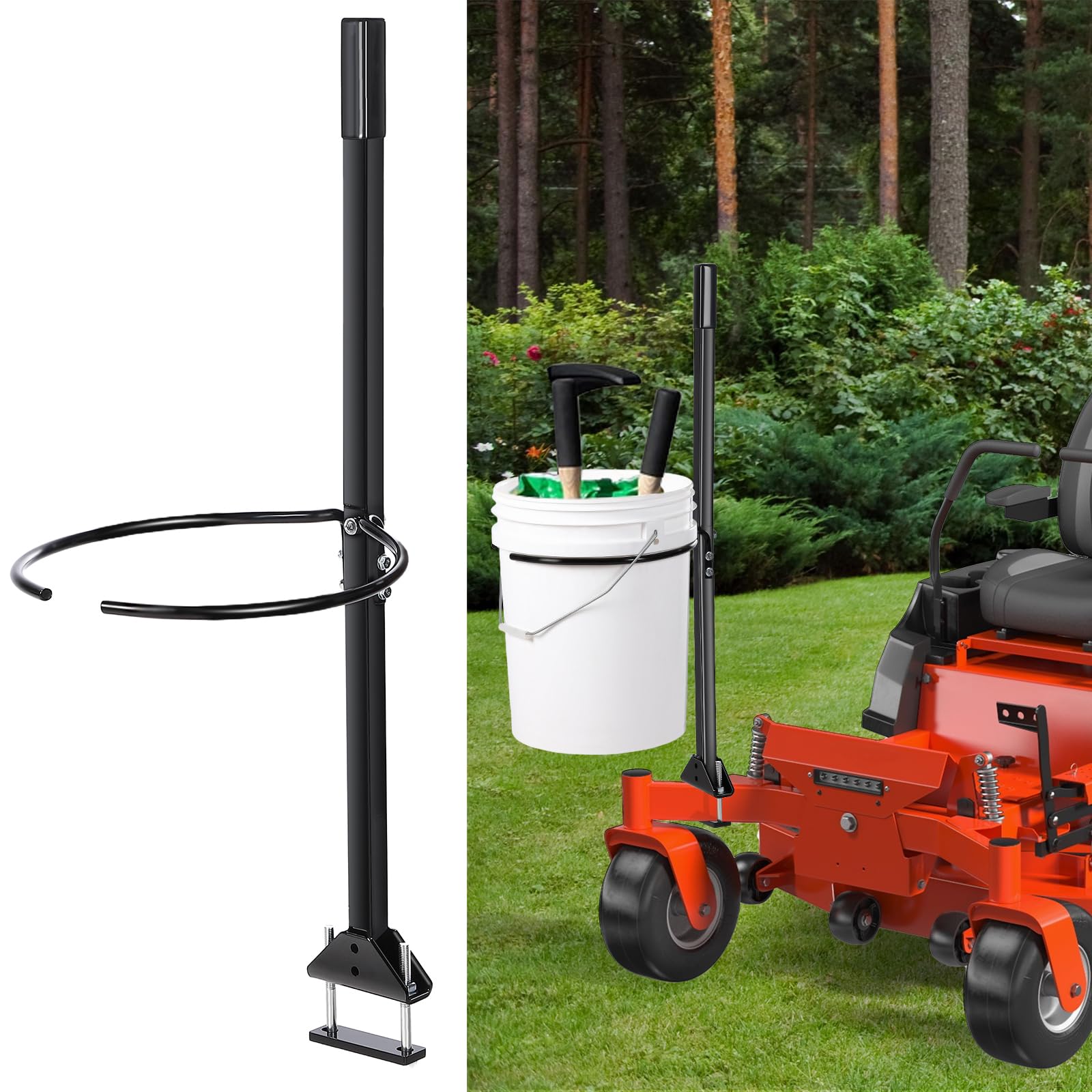 Saillong Mango para cortacésped de 5 galones, soporte de cubo de basura de acero desmontable, compatible con cortacésped de giro cero, accesorios para cortacésped para tractores de césped