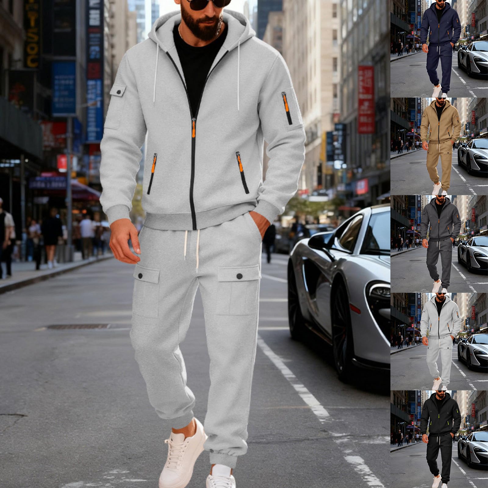 Genérico Ensemble de survêtement pour homme avec veste à capuche et pantalon de sport en coton, vêtement de sport, chauffant, respirant, pour la maison