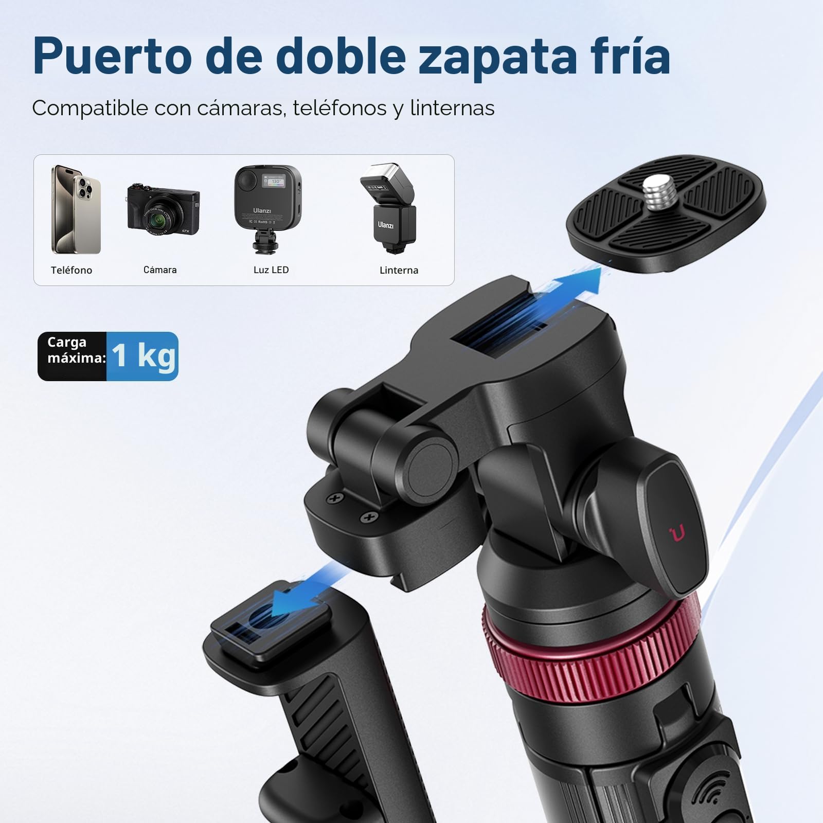 Ulanzi MT-78 Trípode Extensible de 183cm, Palo Selfie, Trípode 2 en 1 para Teléfono y Cámara con Clip para Moviles, Rótula de Bola de 360°, Zapata Fría, para Sony, Canon, iPhone 16 15 14 13 12