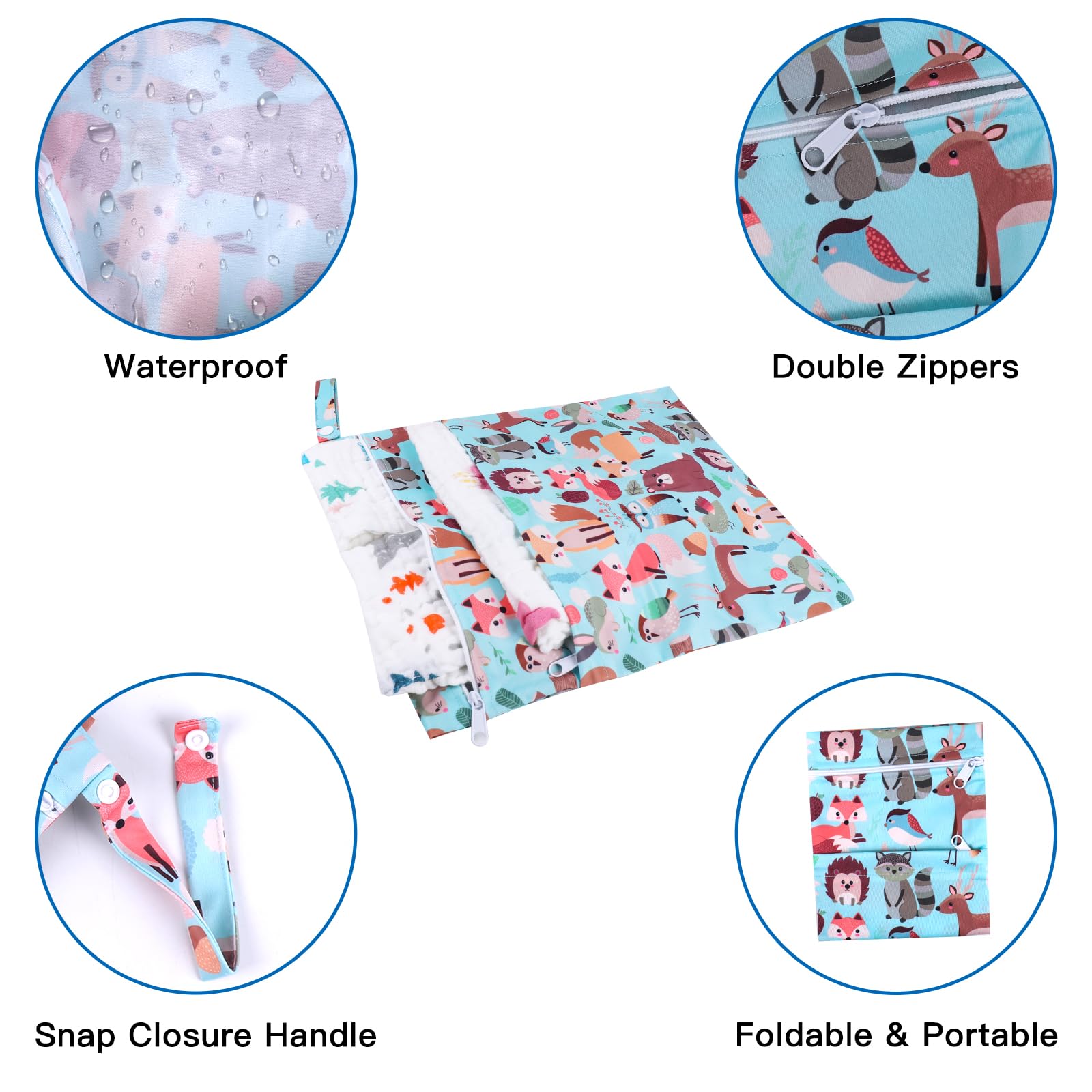 ABirdon Wetbag Pannolini, 3 pezzi Borsa per Pannolini Lavabili Riutilizzabile, Sacchetto con cerniera per Pannolino, Organizzatore Lavabile per Bambini, Borsa per Viaggi