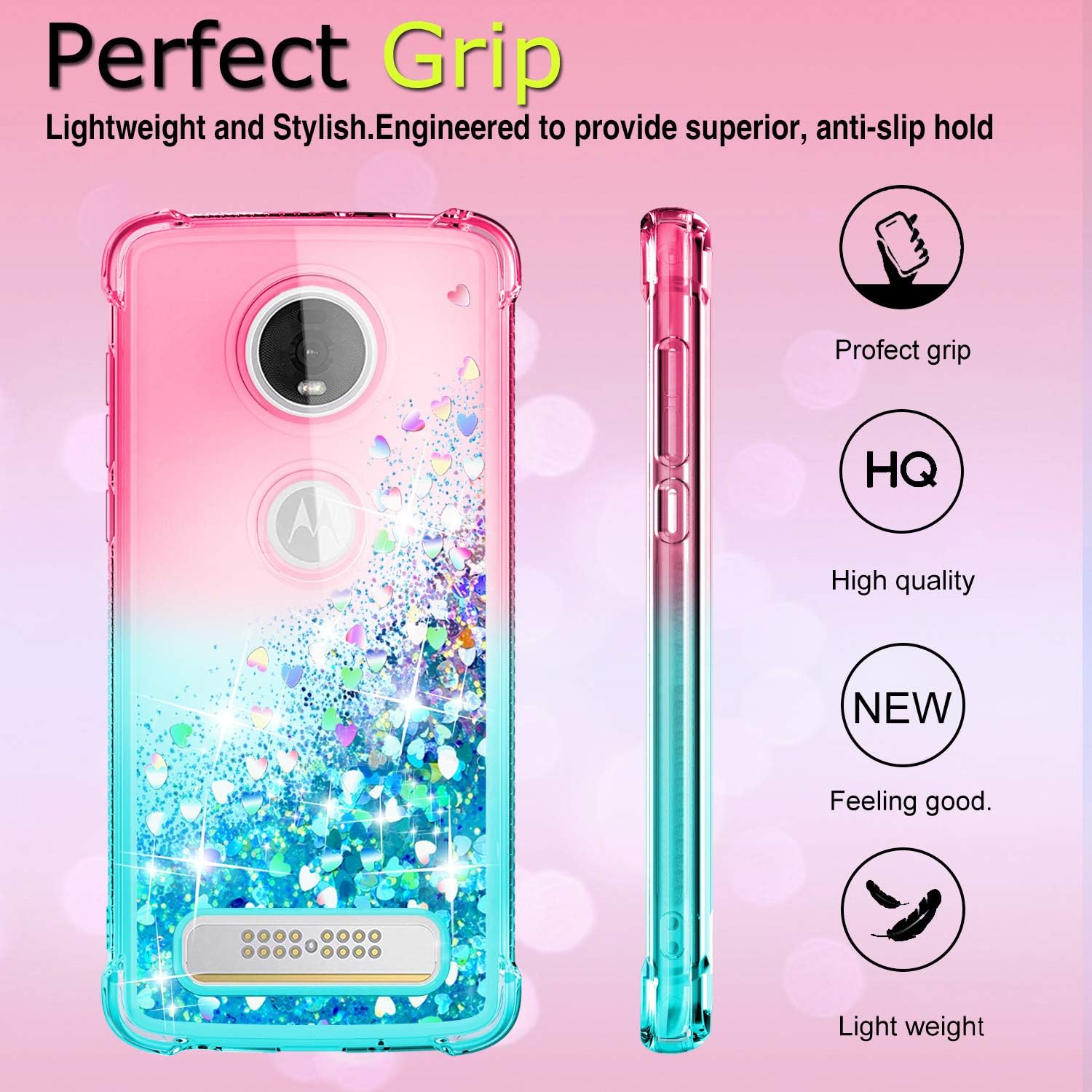 Compatible for iPhone Xs Max Case with HD Screen Protector for Women, Gritup Cute Gradient Liquid Glitter Bling Four-Corner Protective Soft TPU Phone Case for iPhone Xs Max APink/Teal