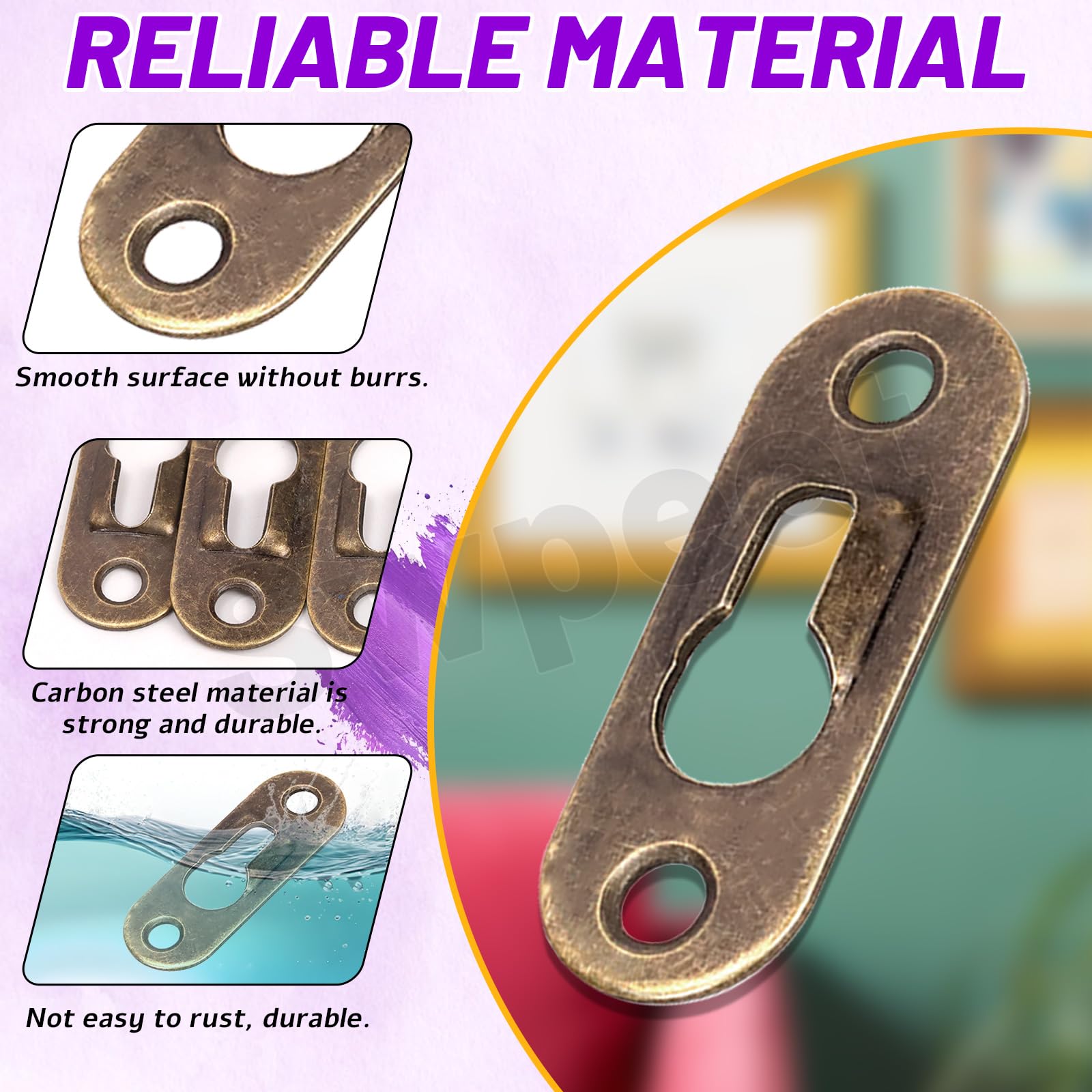 Swpeet 280Pcs 45 x 16mm Bronze Carbon Steel Single Keyhole Hangers with Screws and Picture Frame Turn Button Fasteners Assortment Kit - Image 4