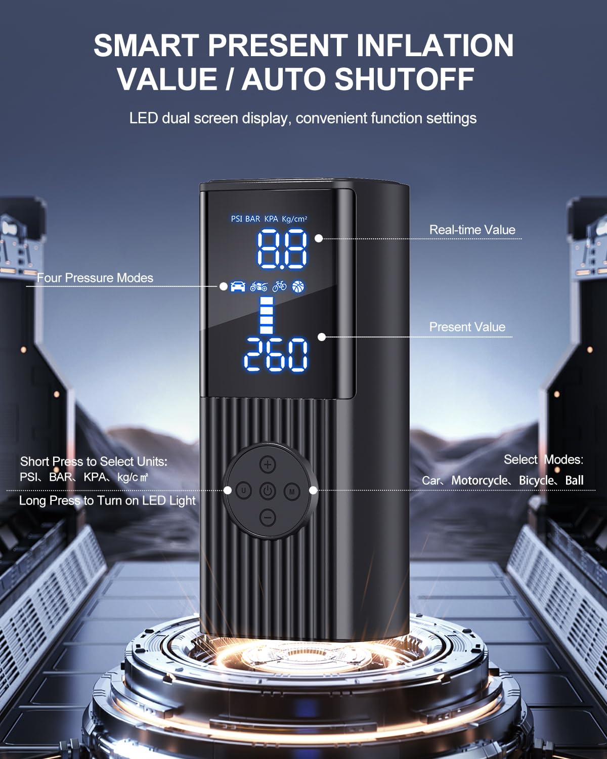 Hafuloky Tire Inflator Portable Air Compressor, 180PSI and 3X Faster Portable Air Compressor with Digital Pressure Gauge, Cordless Air Pump with Powerful Battery, for Car, Motorcycle, Bike, Ball