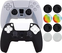 Hikfly Silicone Skin Compatible with PS5 Controller Cover Sony PlayStation5 Controller Grip Skin Protector Faceplates Kits Video Games(Pack 2pcs with 8 x Thumb Grips Caps)