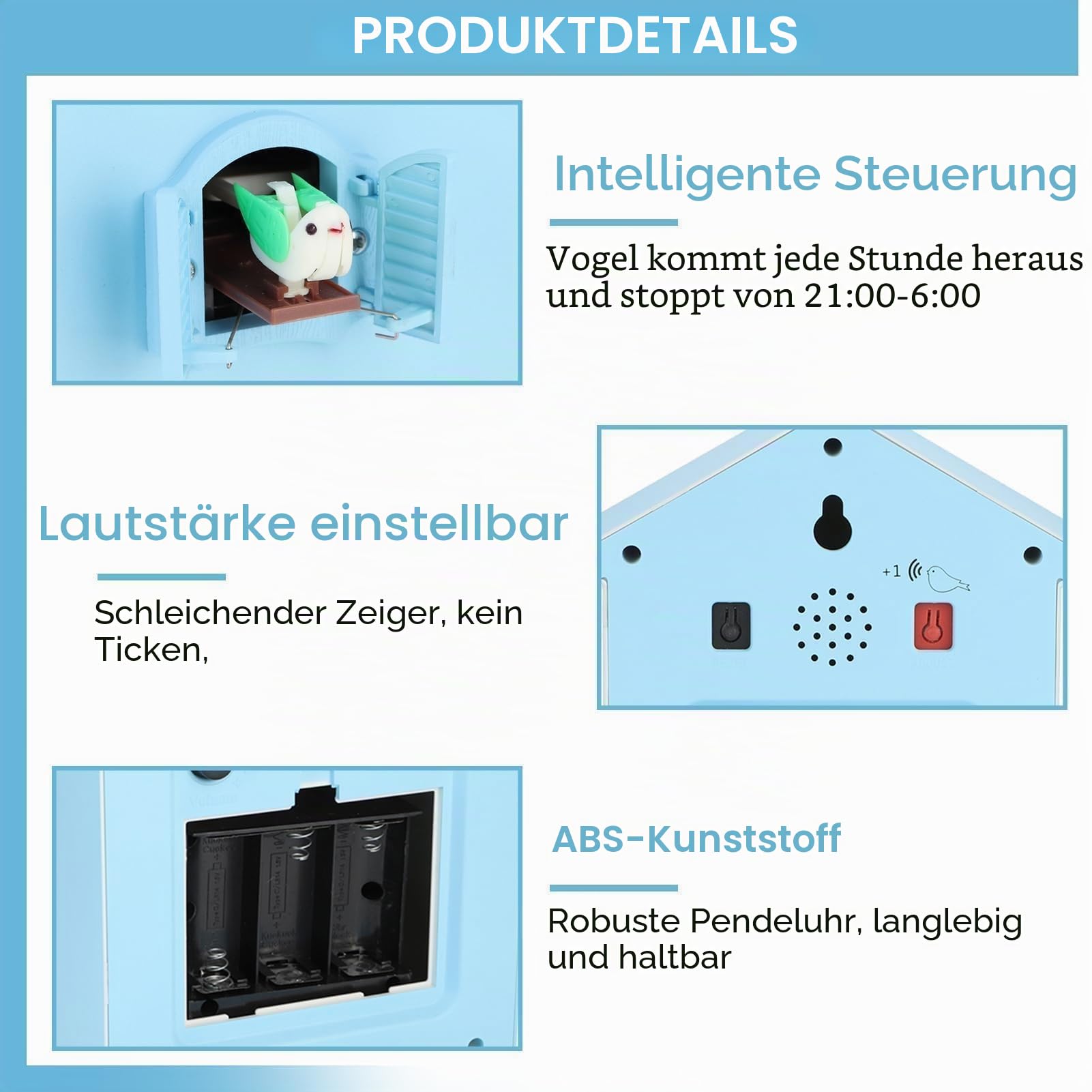 HERCHR Moderne Kuckucksuhr, Birdhouse blau Wanduhr Kuckucksuhr aus dem Fenster, Kleiner Vogelstunden Uhr für Zuhause Wohnzimmer Küche Büro Dekor