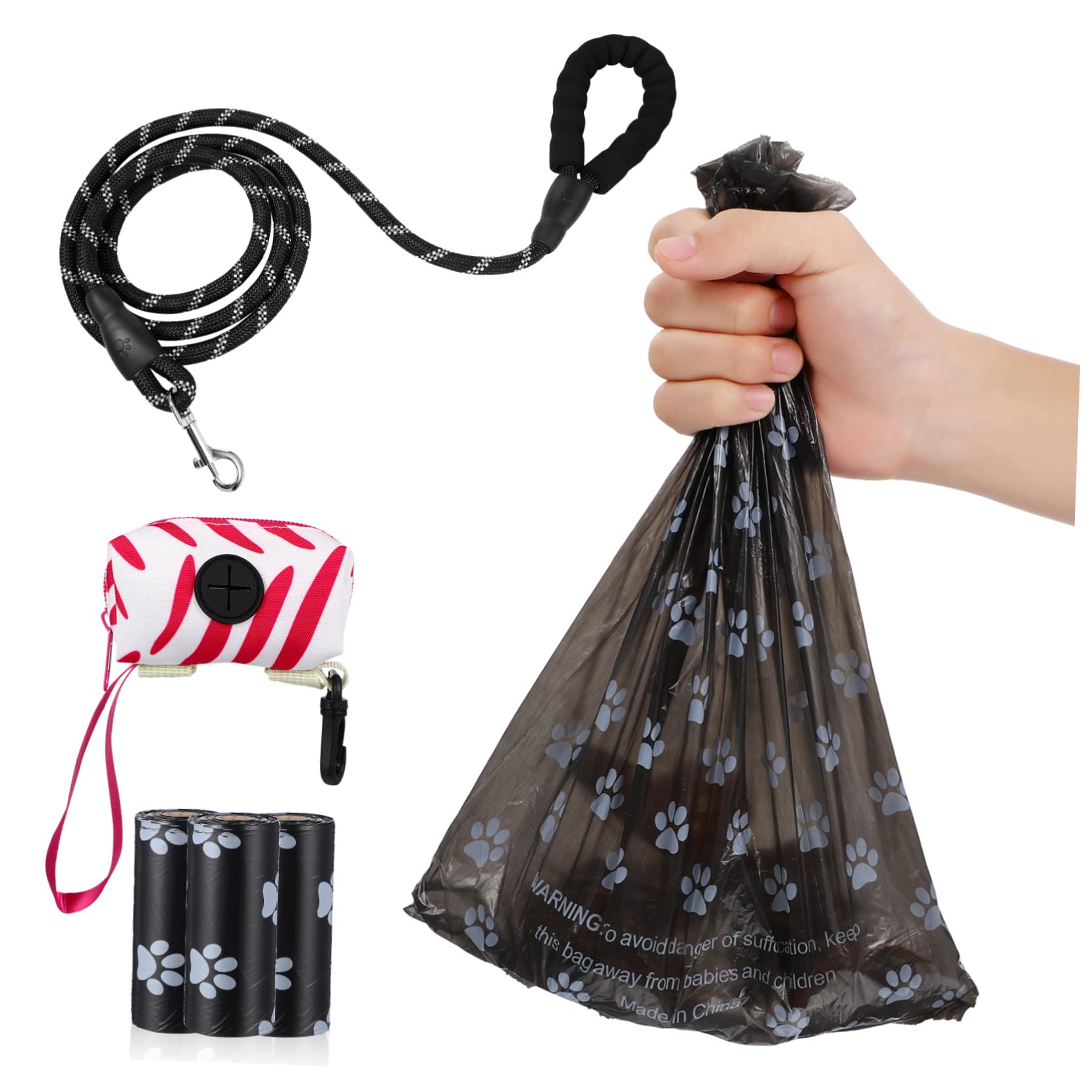 1 Satz Hundeleine mit Halter für Kotbeutel Nylonleine für Kleine Abfallsäcke und Tragetasche für Outdoor Aktivitäten
