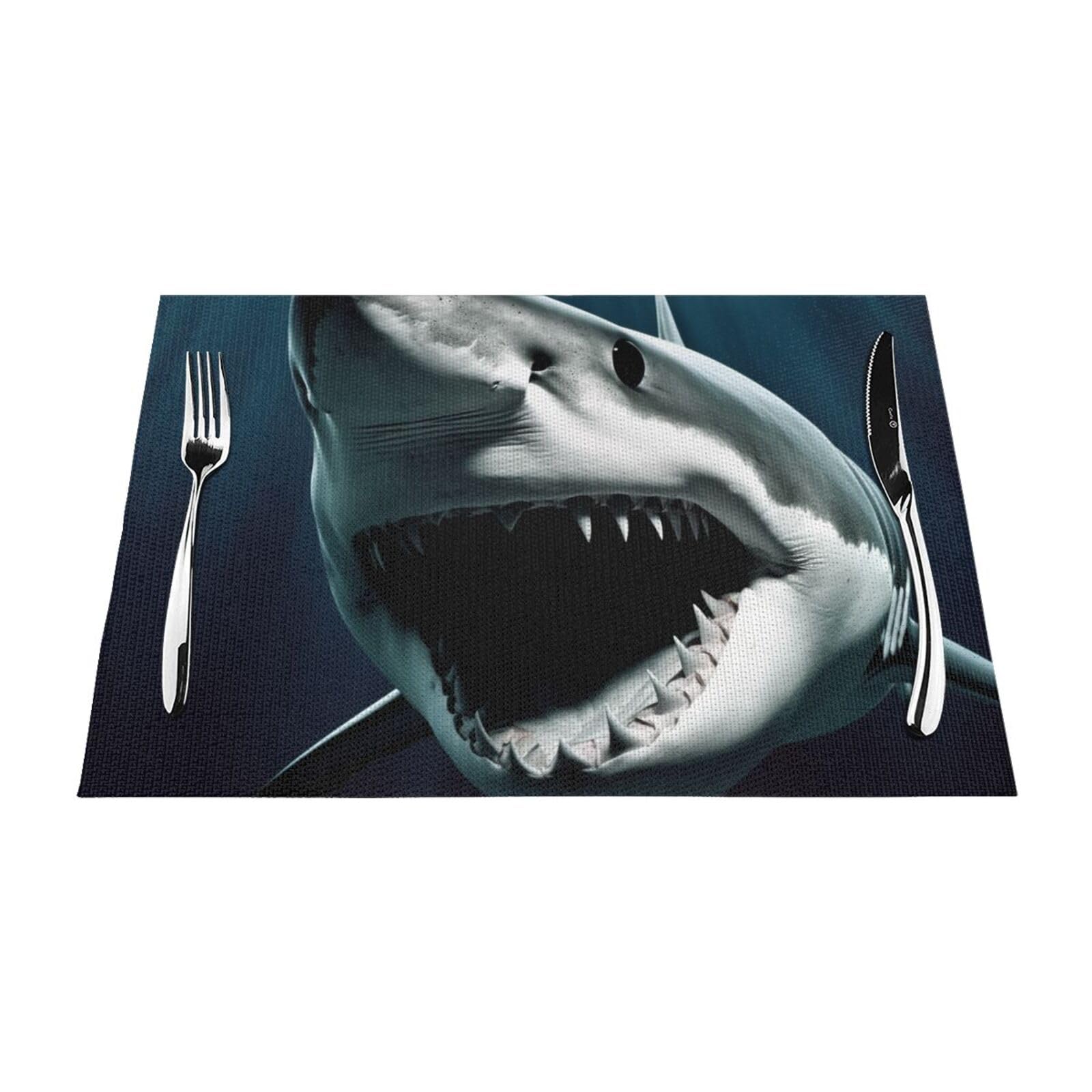 Shark Placemats Set of 1 - Woven Vinyl Kitchen Table Placemats - Heat Resistant Non-Slip Place Mats for Dining Table, Washable Indoor Outdoor Table Mats 12x18 Inch