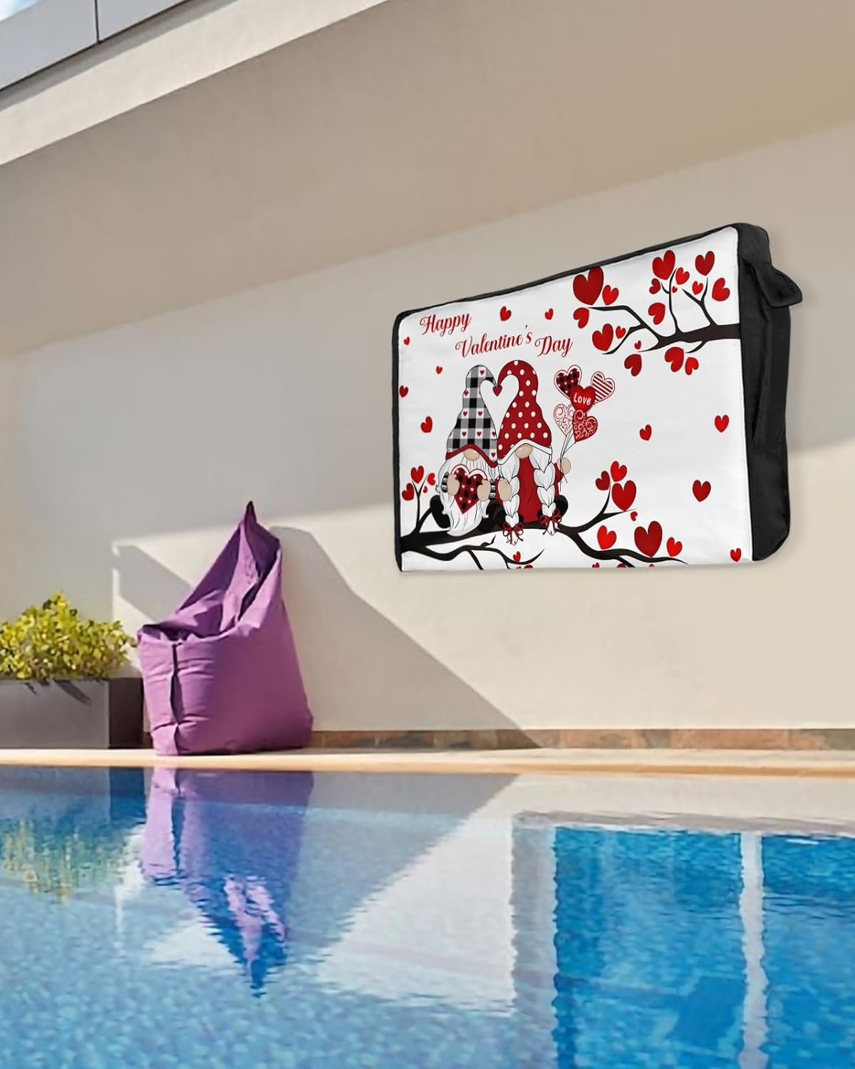 Outdoor TV Cover - Valentine's Day Cute Gnomes Love Tree White Waterproof and Weatherproof 48"-50" LCD Movable Shield TV Display Screen Protector Outside Television Covers