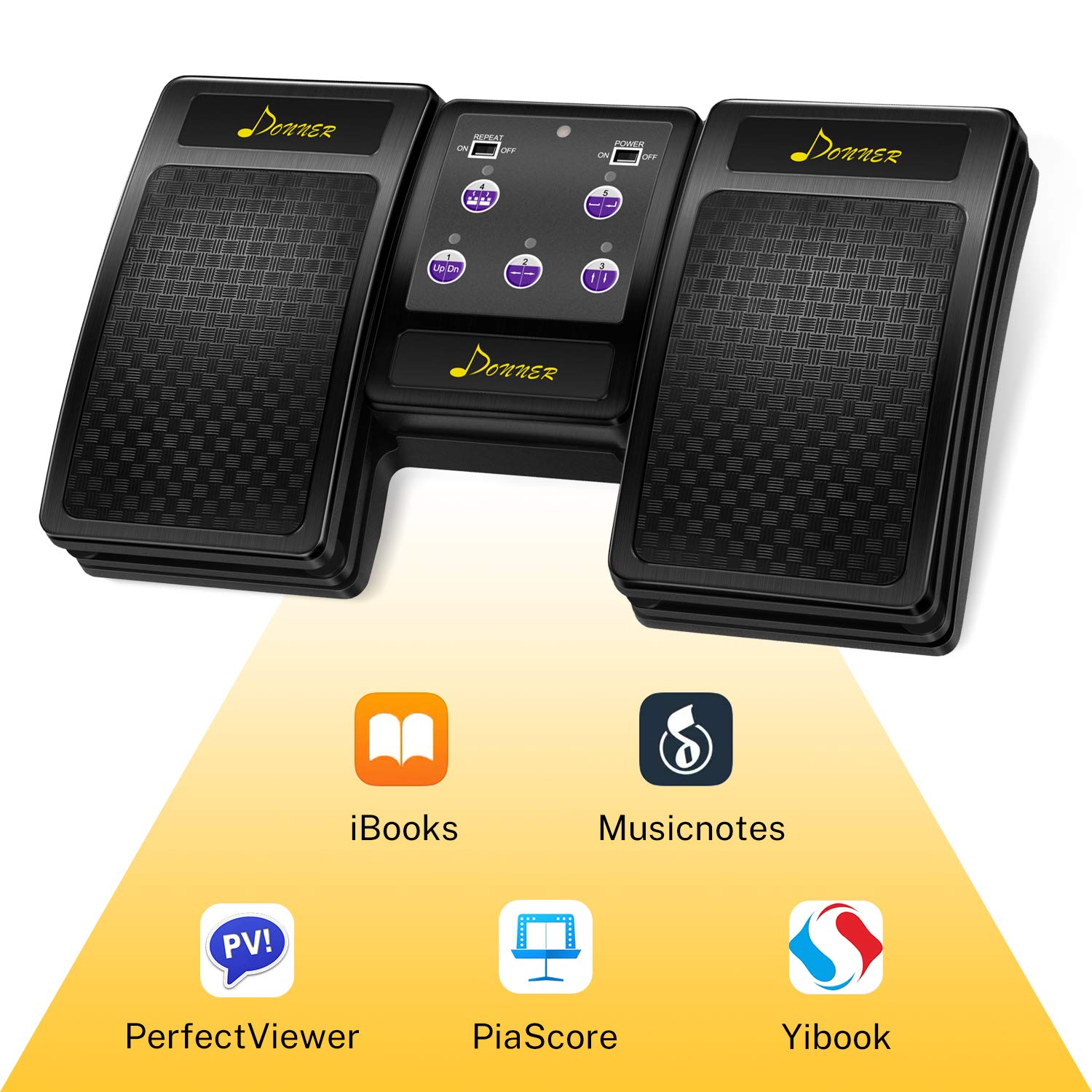 Donner Bluetooth Page Turner Pedal für Tablet Wiederaufladbar, Schwarz
