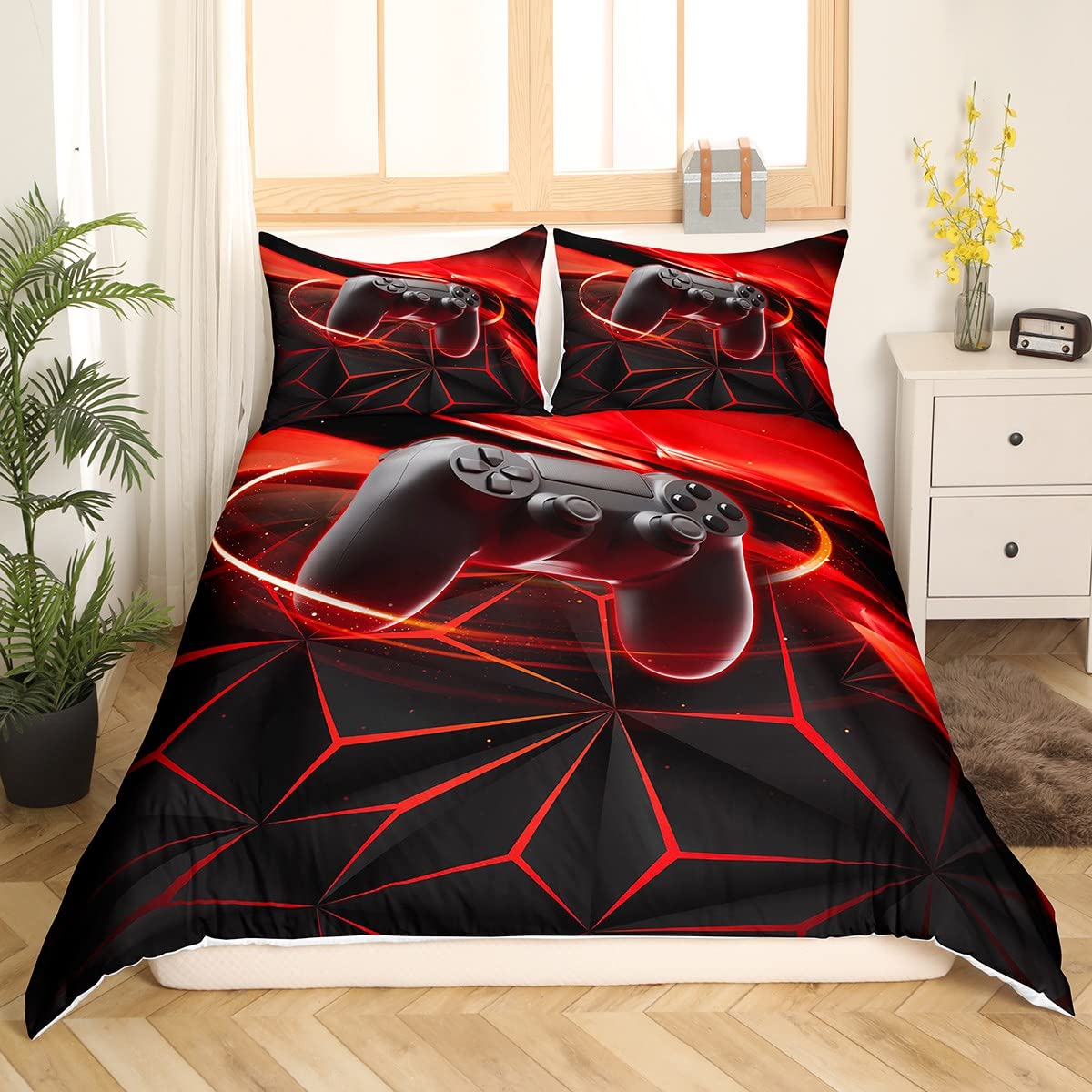 Boy Gaming Comforter Cover for Boys and girls Teens Gamer Player Duvet Cover King Size,Video Games with Geometric Aperture Bedding Set Youth Man Room Decorative 3 Pcs Bedding Set - Image 3