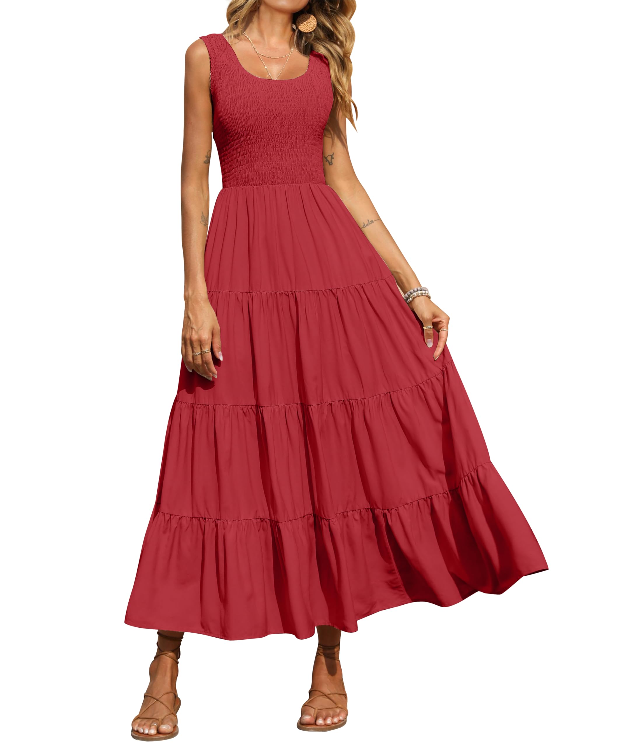 PRETTYGARDEN Women's 2026 Casual Loose Plain Maxi Sundress Smocked Tank Dress Sleeveless Spring Beach Tiered Long Dresses