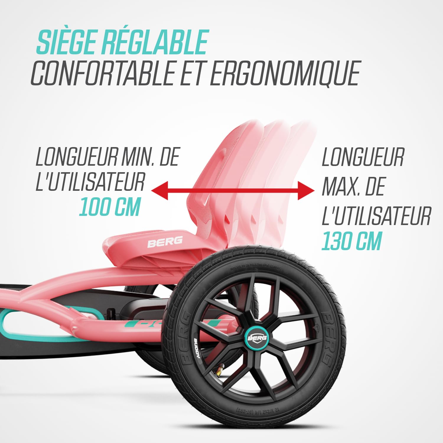 BERG Kart à pédales Buddy Lua | 3-8 ans, cadre robuste, selle réglable, volant réglable