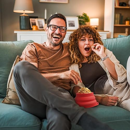 Miniatura 2 de Li&Zhao - Máquina de palomitas de maíz de silicona, para microondas, cuencos plegables reutilizables para noches de cine familiares (rojo)