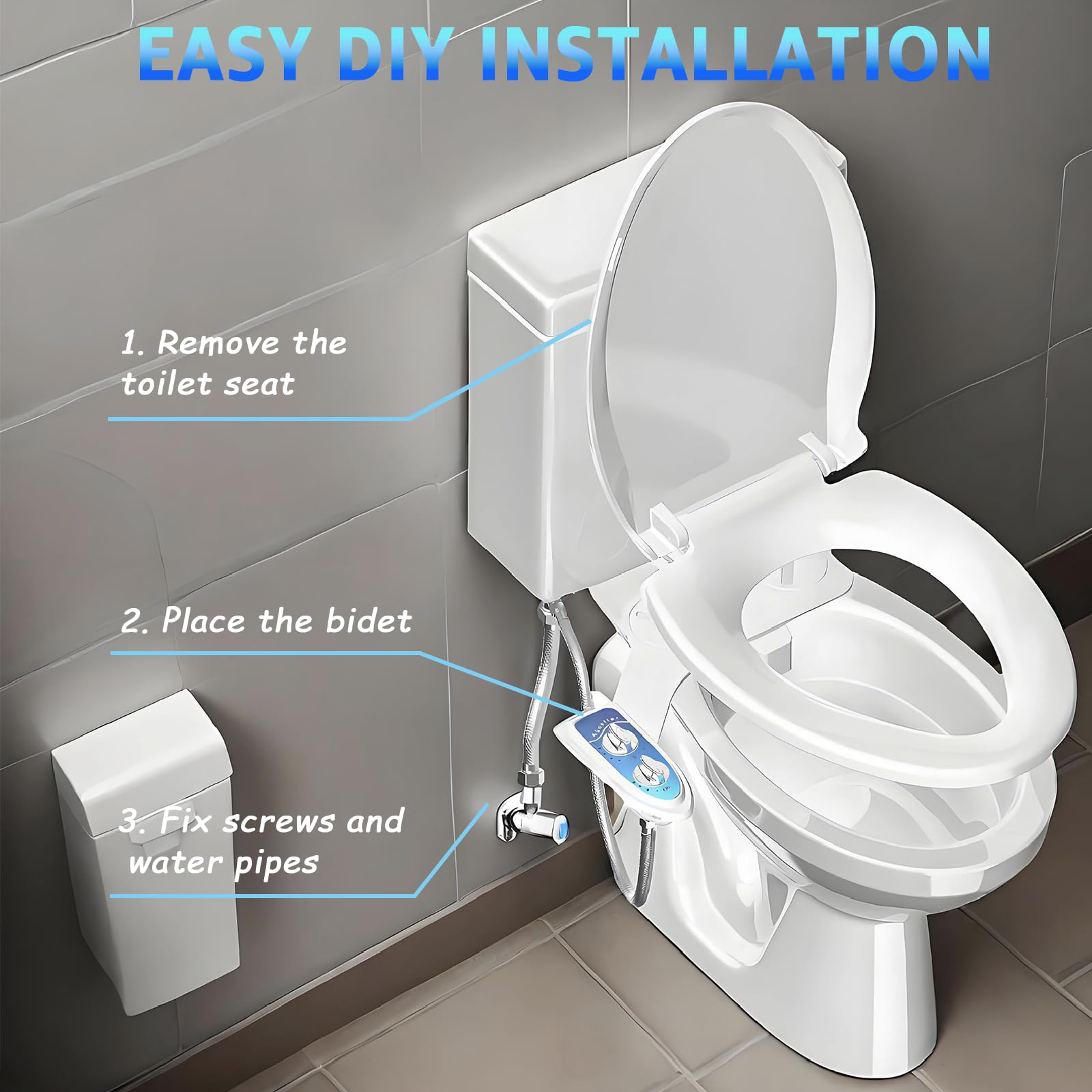 Aünsffer Przystawka do bidetu do toalety, nieelektryczna, świeża, zimna woda, bidet toaletowy z podwójną dyszą, regulowana kontrola ciśnienia wody, 3 tryby prania (mycie żeńskie/bidetem +