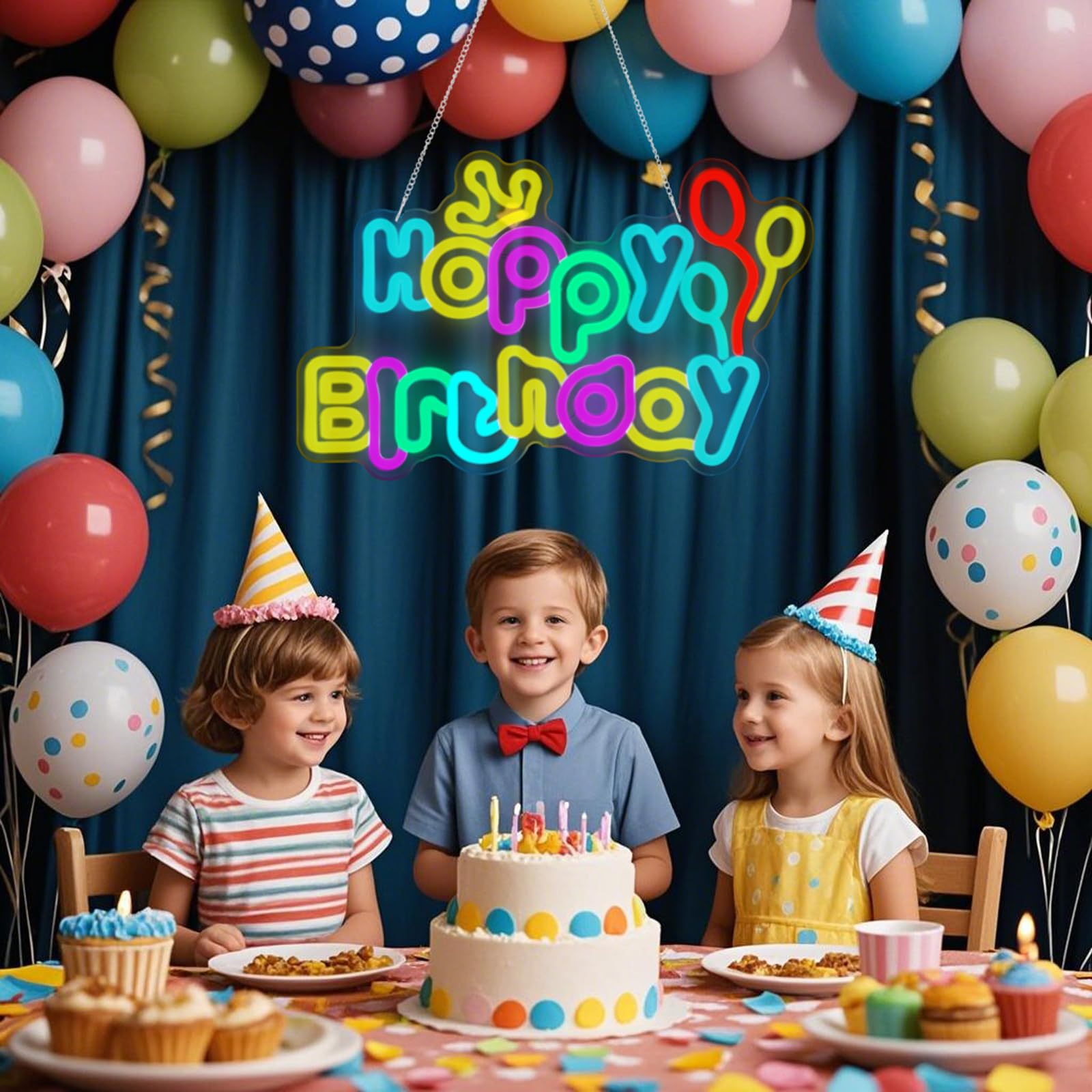 Neonowe znaki Happy Birthday, zasilane przez USB, ściemniane kolorowe światła LED na tło, dekoracja ścienna, przyciągający wzrok znak urodzinowy na imprezy, niezapomniane prezenty, wymiary