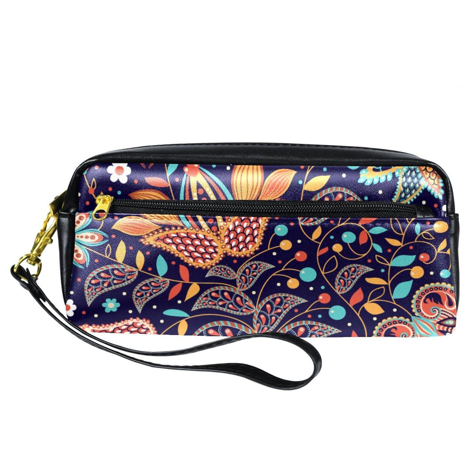 WOSHJIUK Leather Pencil Case Marker Pen Pouch Desk Organiser Boxes, Flower Printed Ethnic Colourful Storage Set, Color-1, 20.5x5x8.5cm/8.1x2x3.3 pouces, Pencil Case