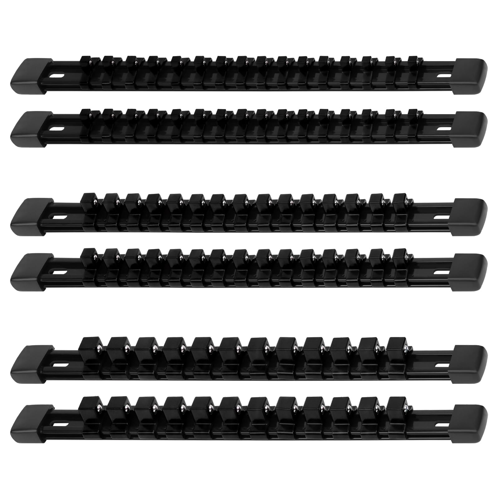 SEDY Socket Organizer Set 6-piece, 1/4-Inch x 32 Clips, 3/8-Inch x 30 Clips, 1/2-Inch x 24 Clips, Socket Rail Heavy Duty Holder with Socket Labels, Socket Organizer for Tool Box Drawer Black