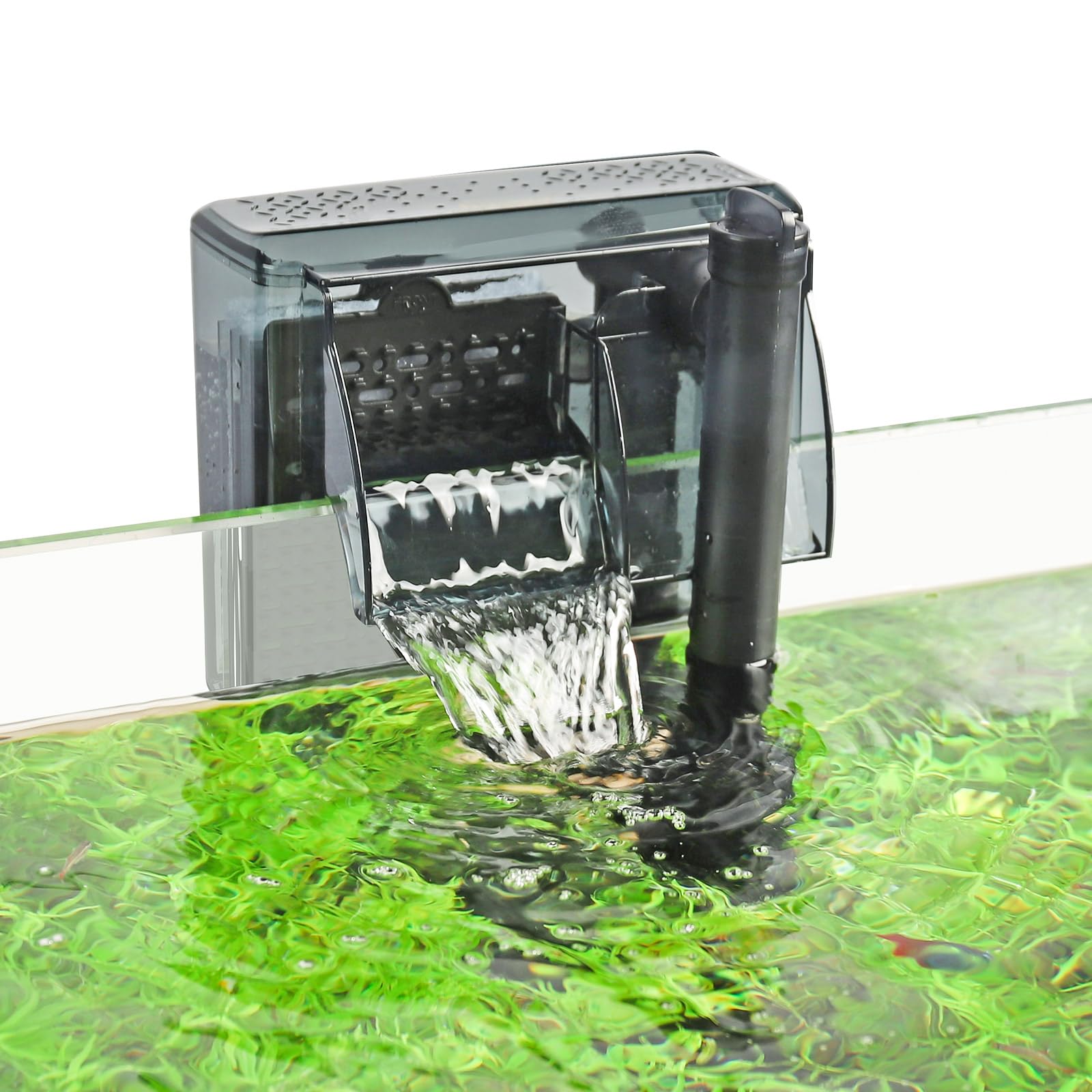 hyggerAquarium HOB Filter 210 GPH for 20-40 Gallon Fish Tank Power Filter with Adjustable Water Flow Extendable Intake Tube External Hang-On Back Filter