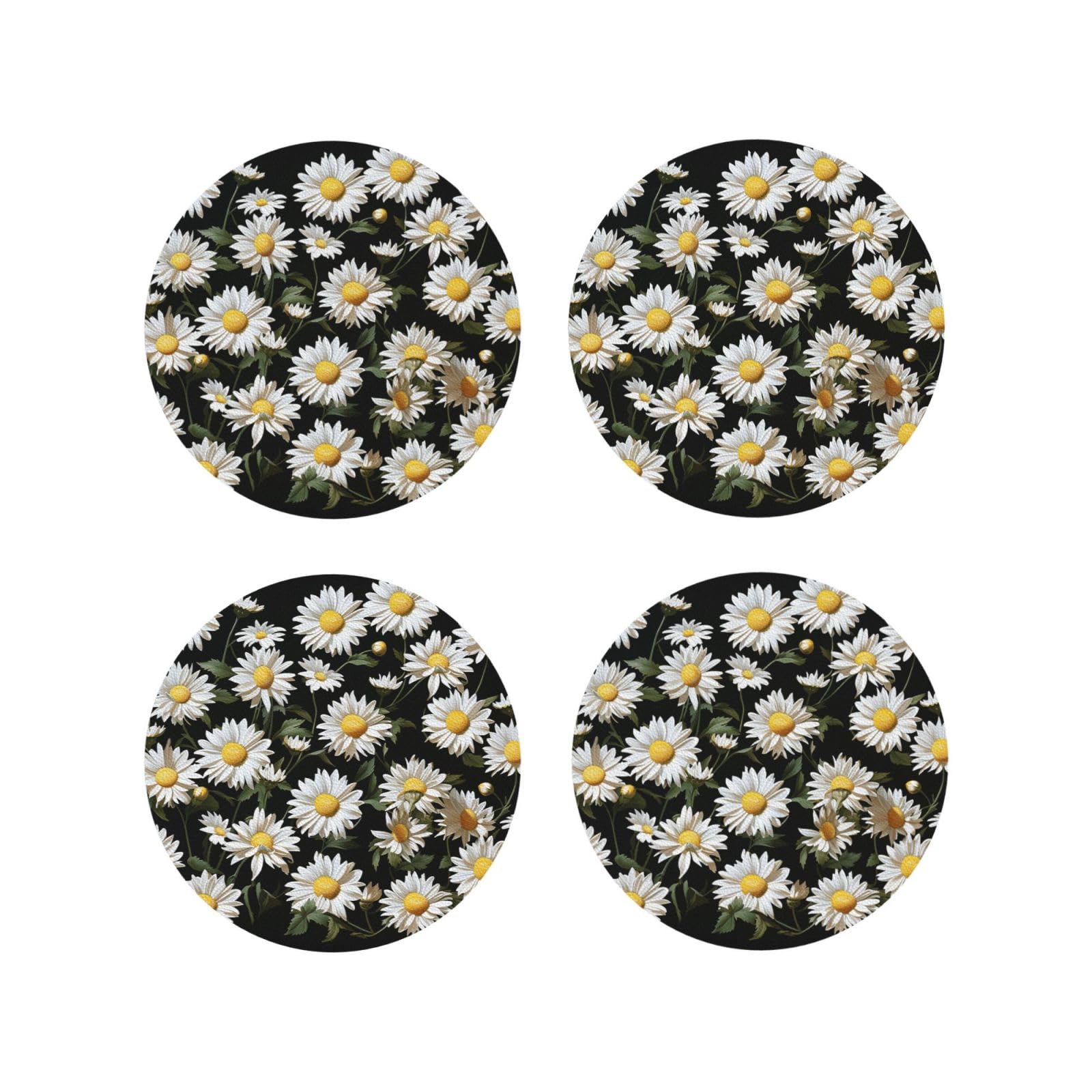 4pcs Drink Coasters for Tabletop Protection, 4" Leather Coasters for Drinks, Daisy Cup Coasters for Coffee Table Decor, Non-Slip Drinking Cup Mat for Hot Or Cold Drink
