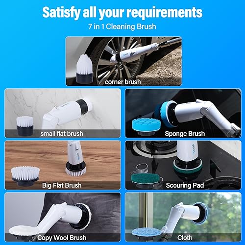 Miniatura 5 de Limpiador eléctrico giratorio - Limpiador eléctrico para limpieza de baño, cepillo de limpieza inalámbrico con 8 cabezales de repuesto, limpiador de