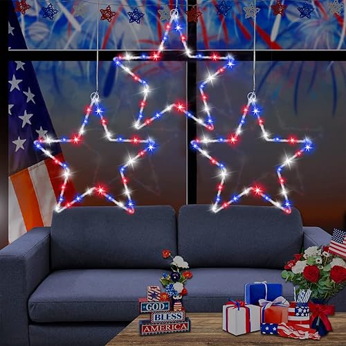 Miniatura 5 de Couah Paquete de 3 luces rojas, blancas y azules, 120 luces LED de Navidad de 12 pulgadas, funciona con pilas, temporizador remoto para interiores,