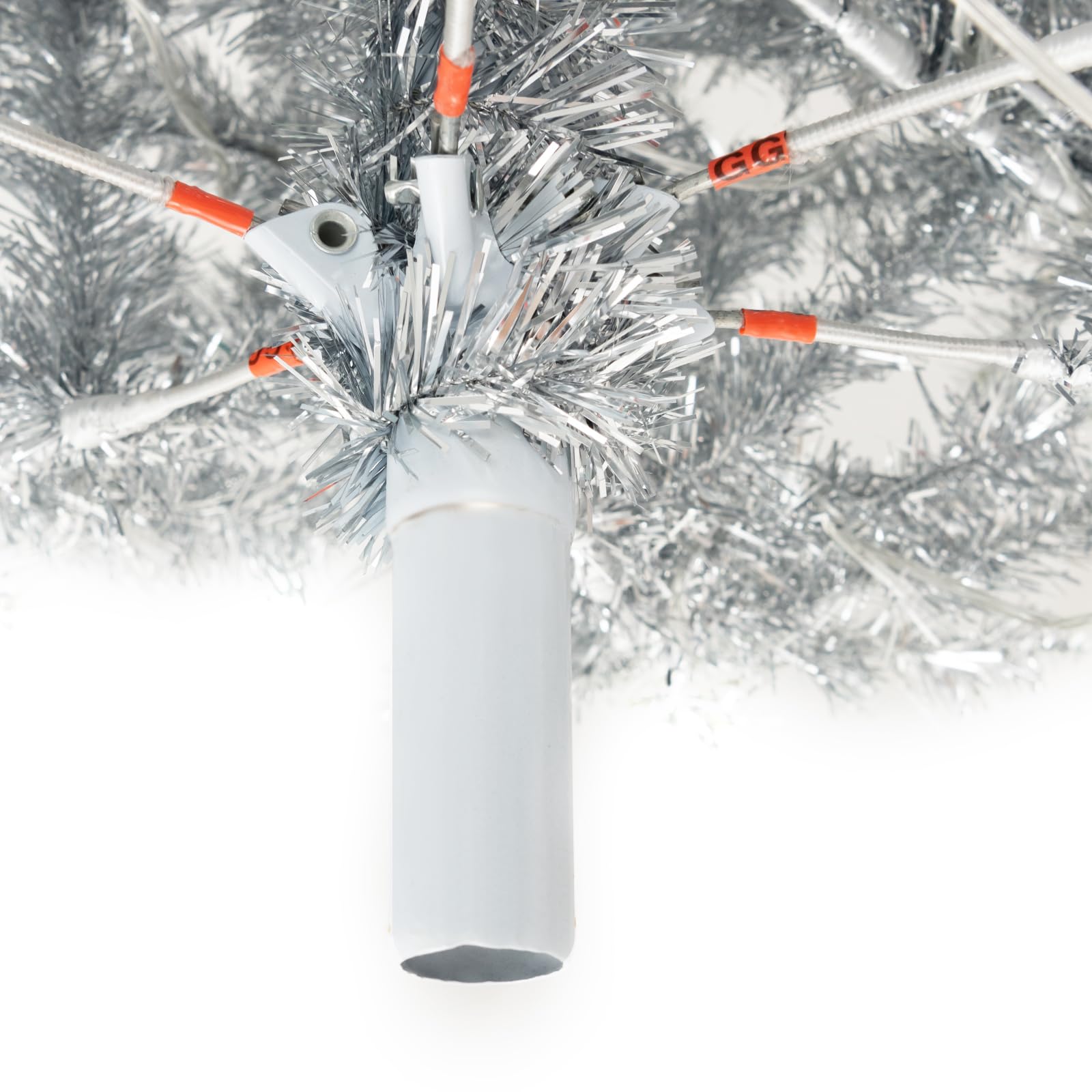 LIFEZEAL Sapin de Noël Crayon LED Argent Élancé 180cm | Arbre de Noël artificiel réaliste avec 300 lumières LED et 790 branches
