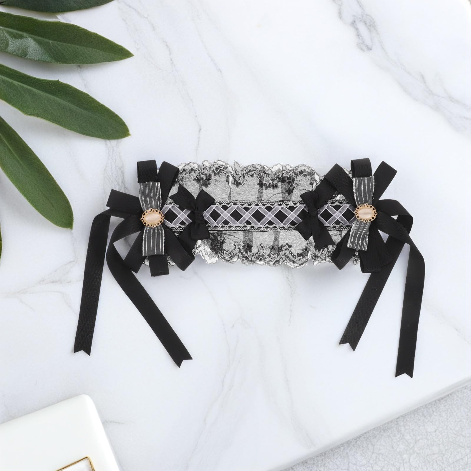 Sewroro 3 Piezas Diadema Lolita de Encaje Negro Lazo para Niña, Banda Pelo Suave y Cómoda, Accesorios Vintage para Cosplay y Fiestas de Rol