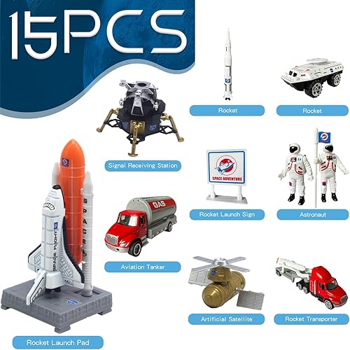 Miniatura 3 de OTONOPI Juego de juguetes de cohete espacial para niños de 3 a 9 años, 15 juguetes aeroespaciales STEM fundidos a presión con 3 cohetes, 2