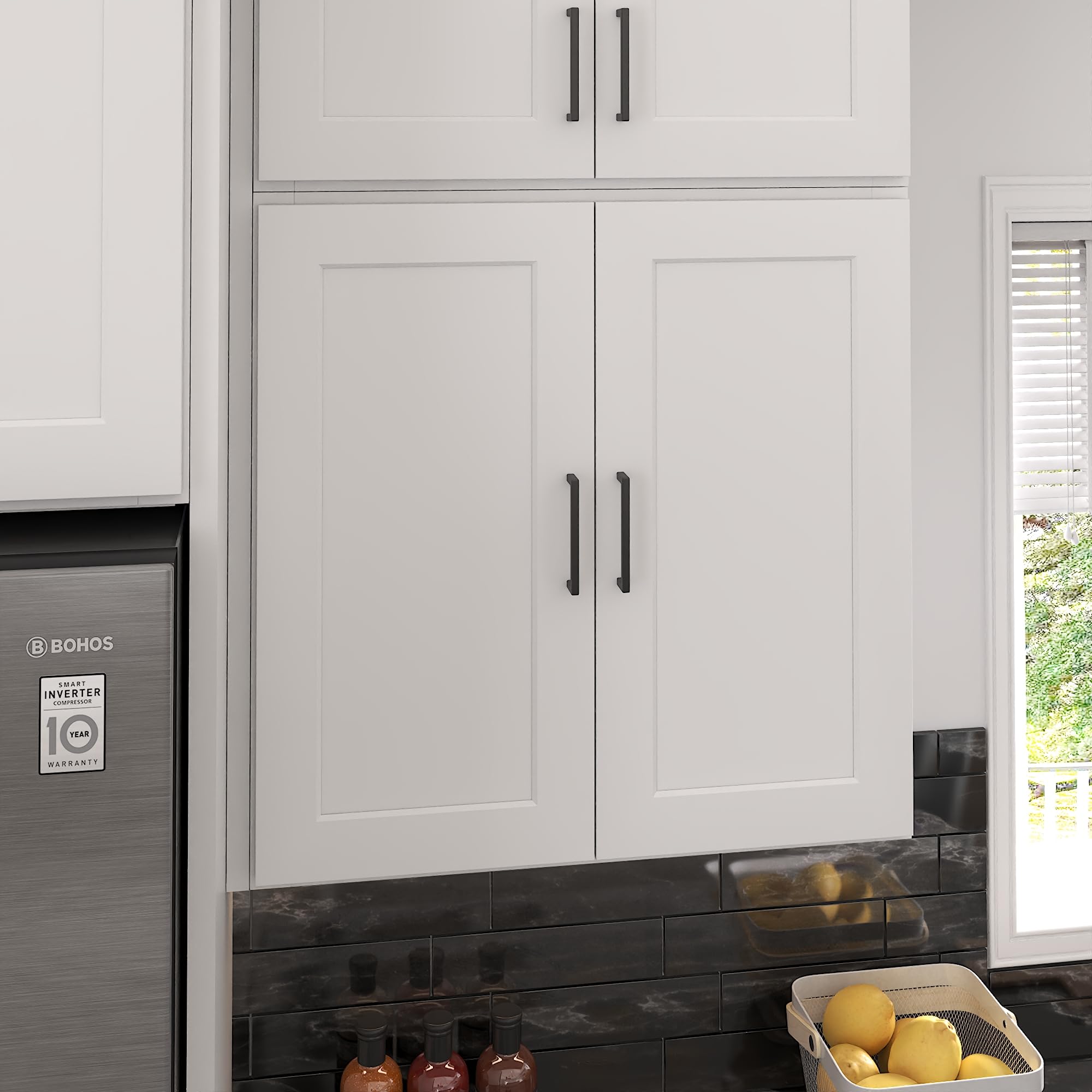 Furinno Shaker 3-Tier Wall Kitchen Cabinet, 2-Door, White
