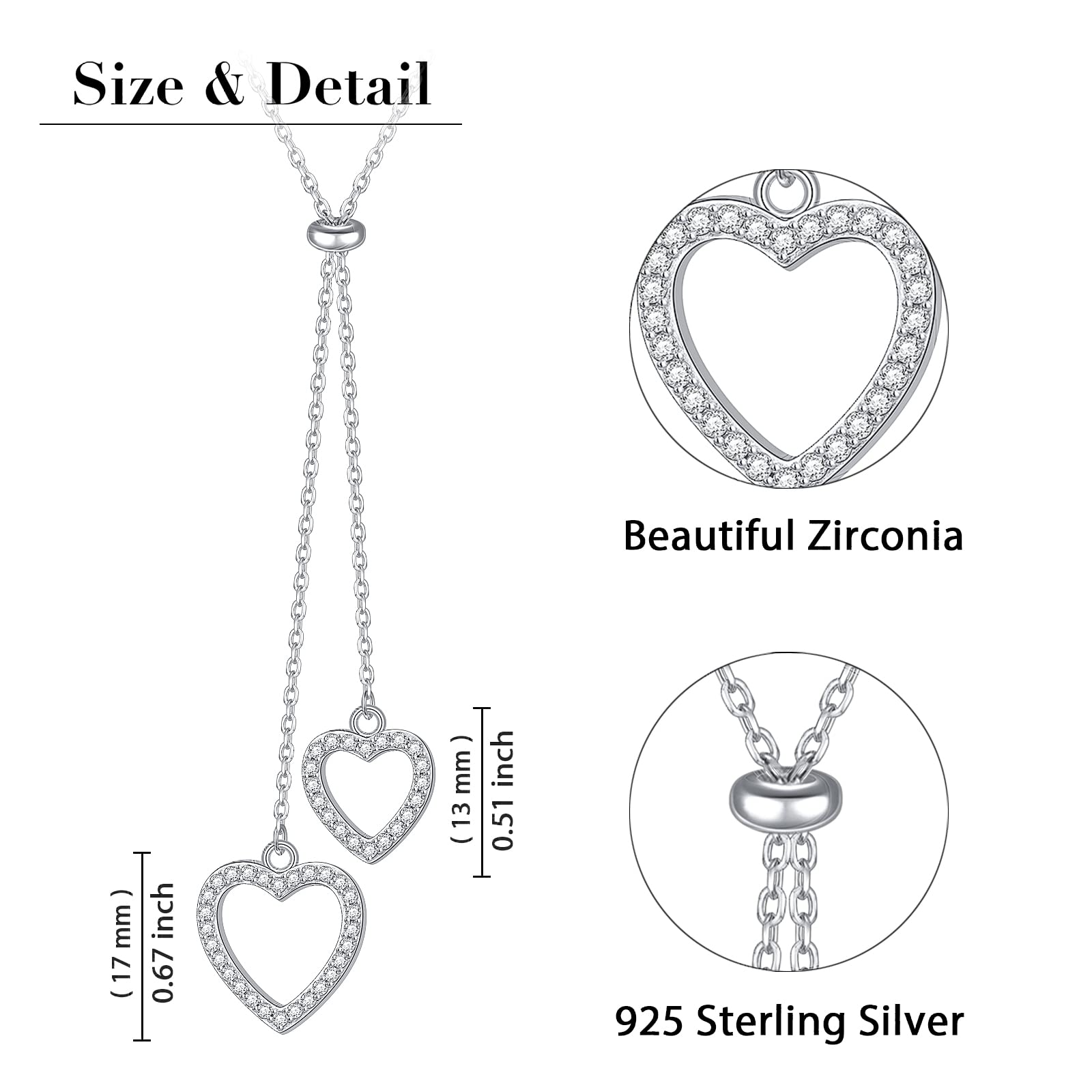 Y Kette für Damen 925 Sterling Silber Mond und Stern/Herz Anhänger Halskette Layered Halsketten Verstellbar Y Halskette Schmuck Geschenk Für Frauen