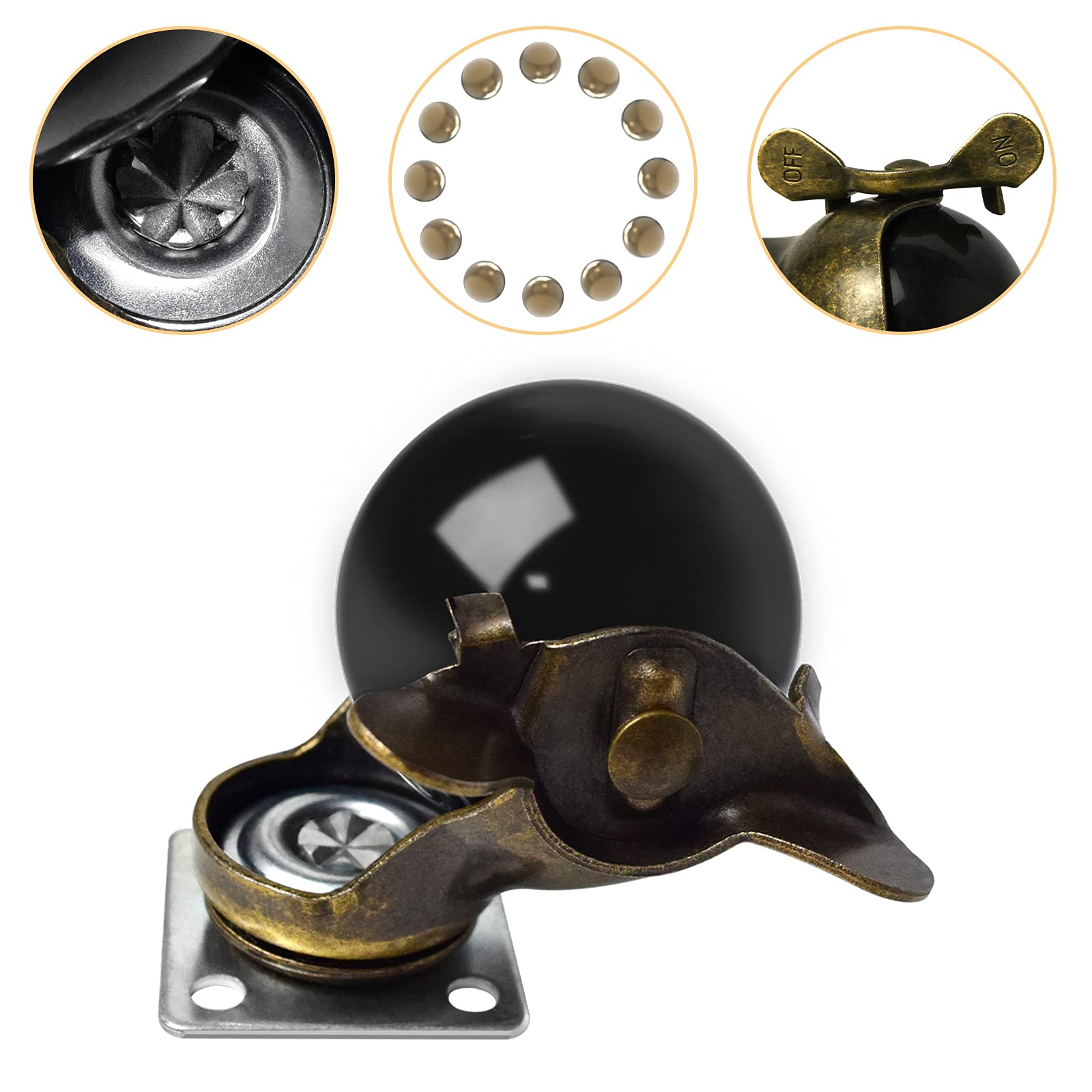 OK5STAR 4pcs Antique Furniture Caster Wheels,2 inch Ball Plate Casters