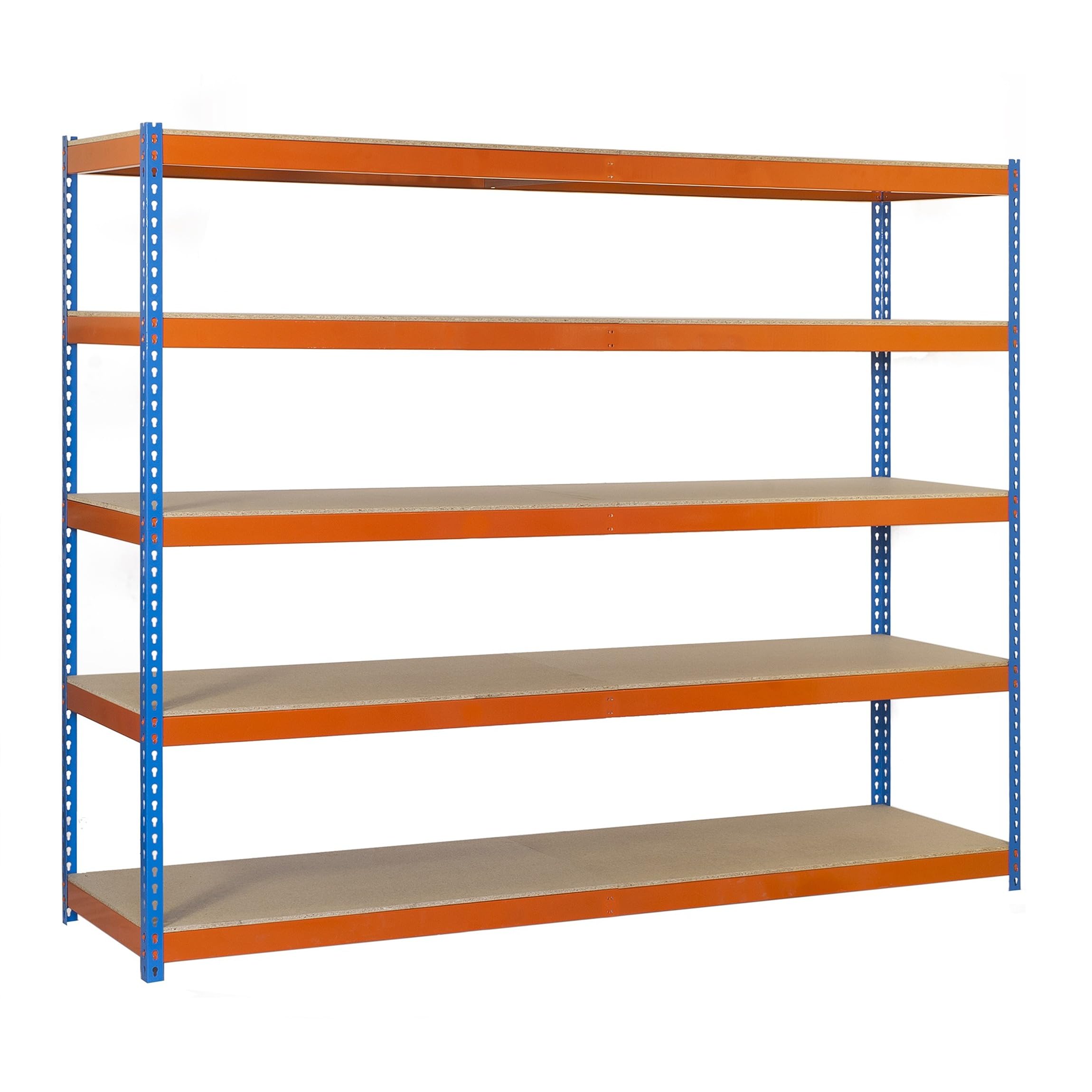 Simon Rack Estanteria Industrial, 2000x1500x750 mm, 600 kg de Punto Flexión, 5 Estantes Madera, Estanterias Almacenaje, Estanterias Metalicas, Azul/Naranja/Madera - SimonTaller