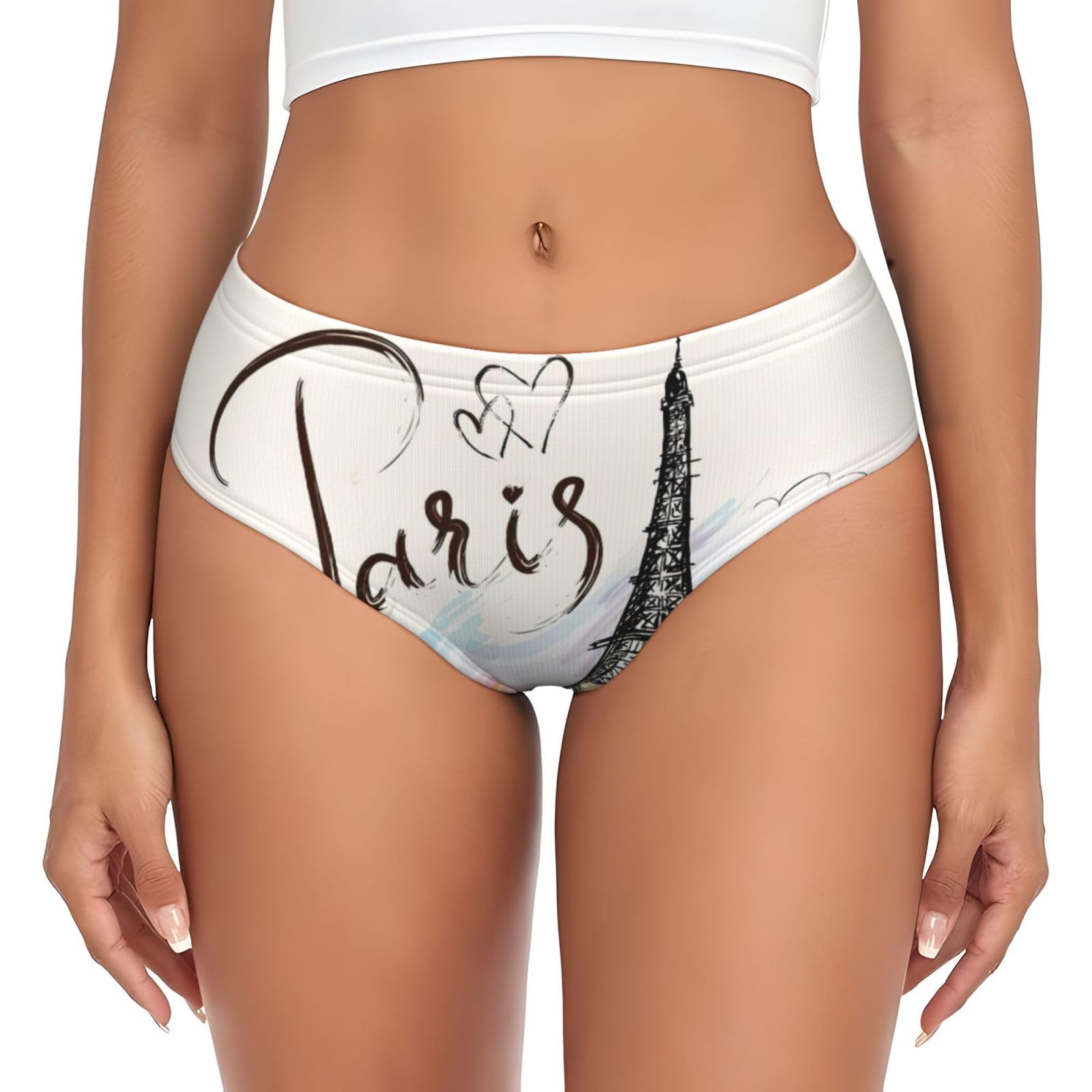 Yagdaa Women's Black Eiffel Tower Print Underwear Soft Stretchy Bikini Briefs Knickers Hipster Panties Underpants